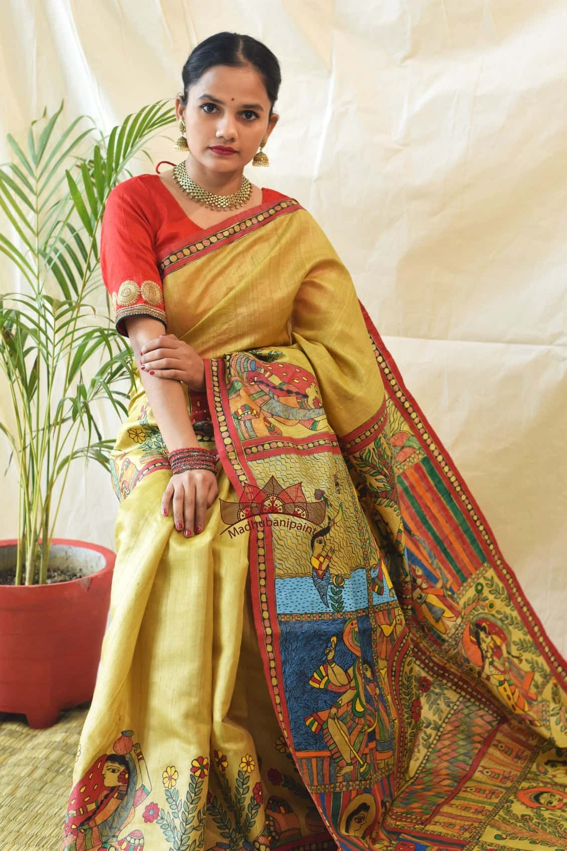 Madhubani Paints Vishnu Avatar Hand Painted Saree — image 5 of 5