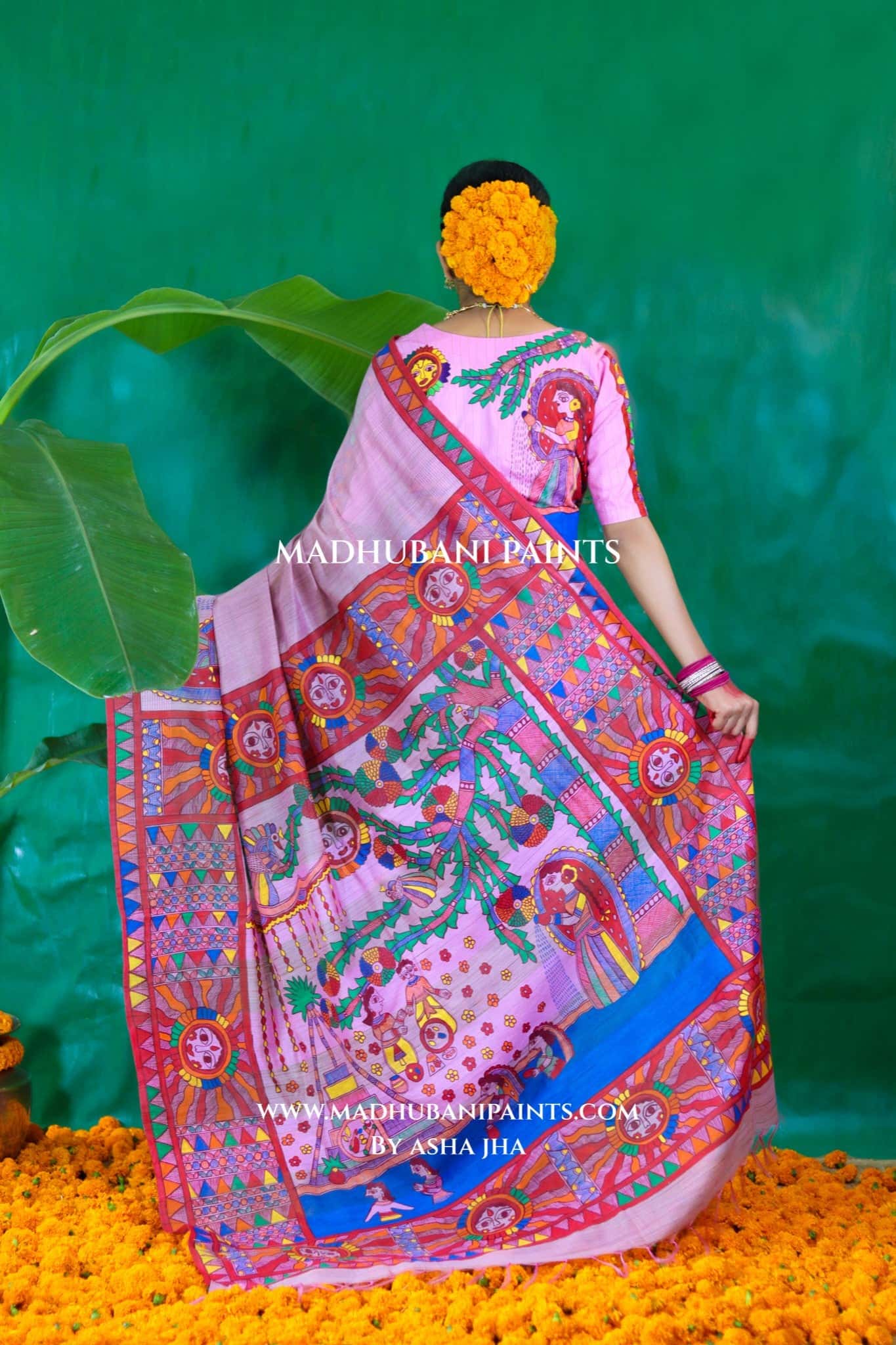 CHHATHI MAIYA Handpainted Madhubani Chanderi Saree Blouse Set — image 8 of 9
