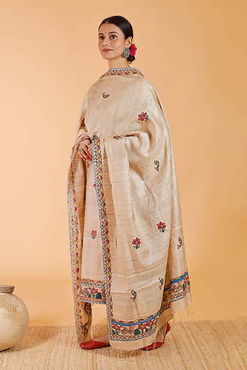 'Anuragini' Handpainted Madhubani Tussar Silk Dupatta — image 2 of 2