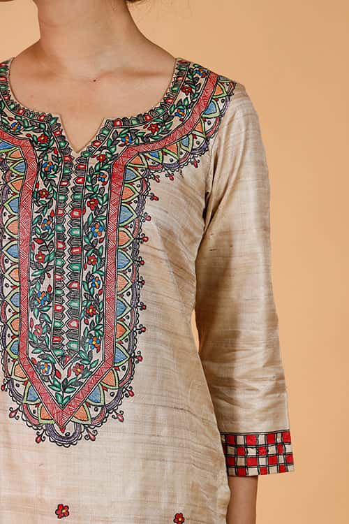 Handpainted Madhubani 'Bagmati' Tussar SIlk Kurta — image 4 of 6