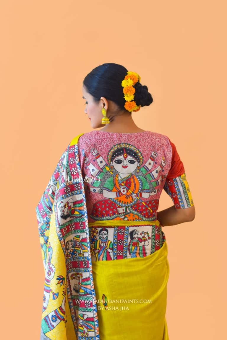 'UMA' Handpainted Madhubani Tussar Silk Blouse Set — image 3 of 10