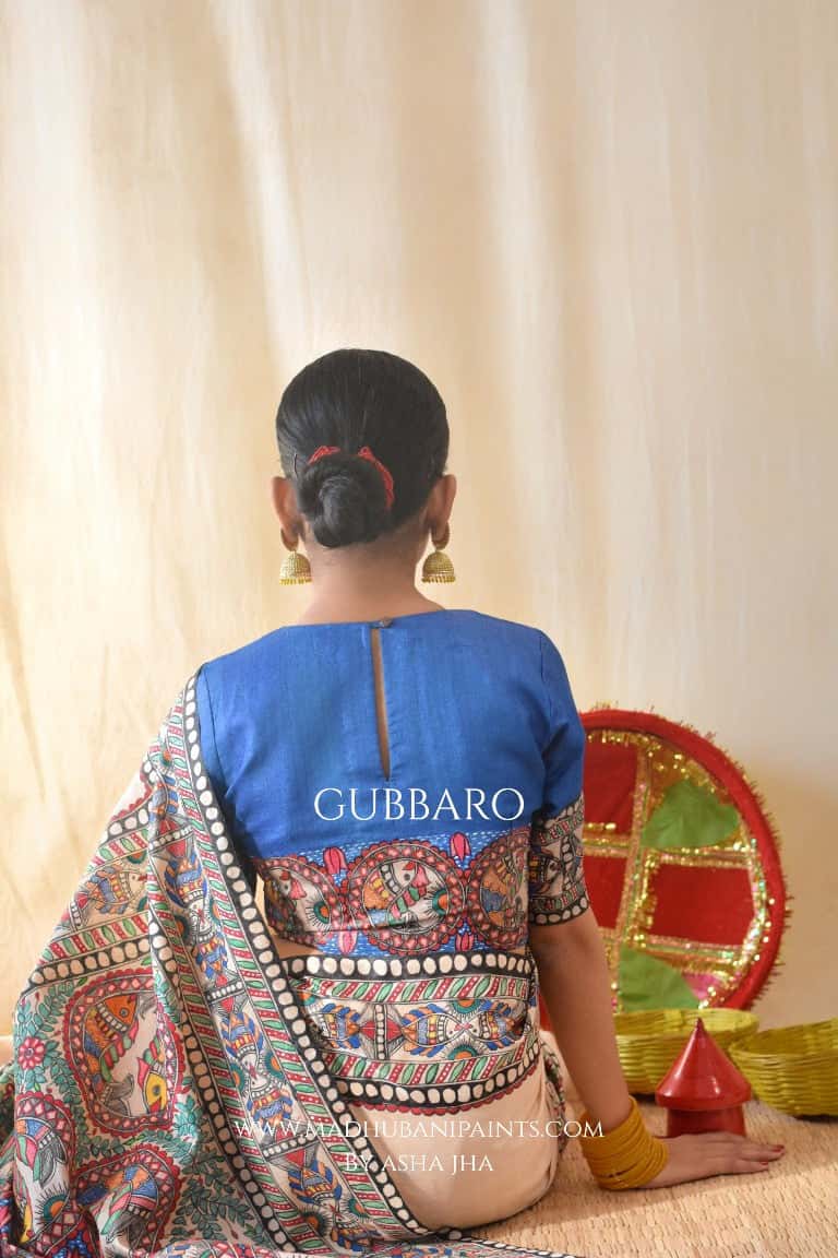 'MATSYA RAAS' Handpainted Madhubani Tussar Silk Blouse — image 4 of 7