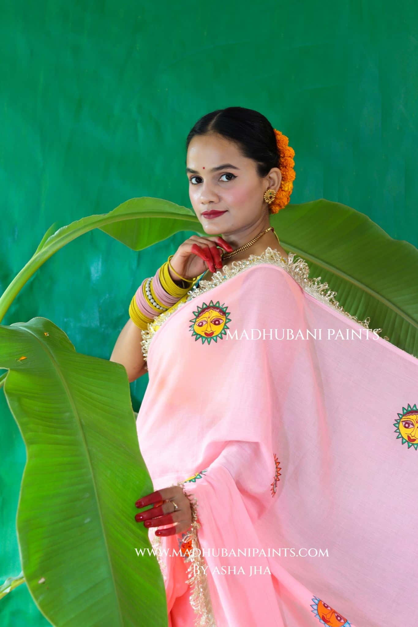 SURYA Chhath Puja Handpainted Madhubani Cotton Saree Blouse Set — image 7 of 11