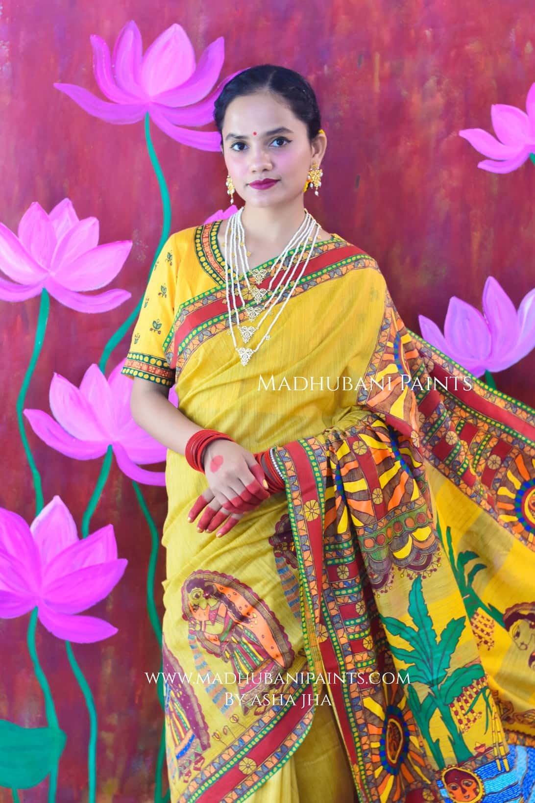 CHHATH MAHOTSAV Handpainted Madhubani Chanderi Saree Blouse Set — image 2 of 8