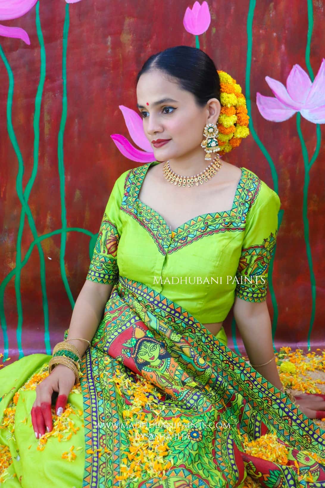 'SANSKRITI' Handpainted Madhubani Tussar Silk Saree Blouse Set — image 3 of 8