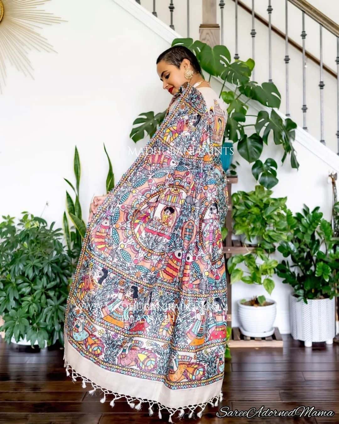 'Mithila ki Neeli Doli' Madhubani Hand-painted Saree — image 3 of 9