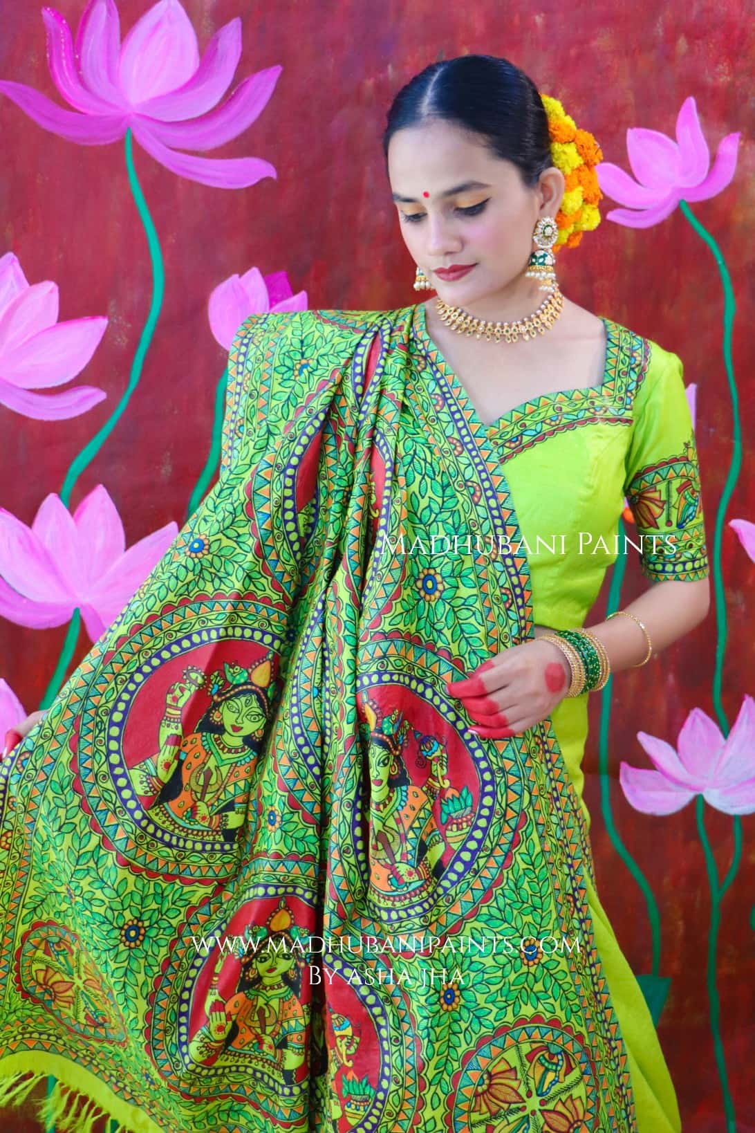 'SANSKRITI' Handpainted Madhubani Tussar Silk Saree — image 7 of 9