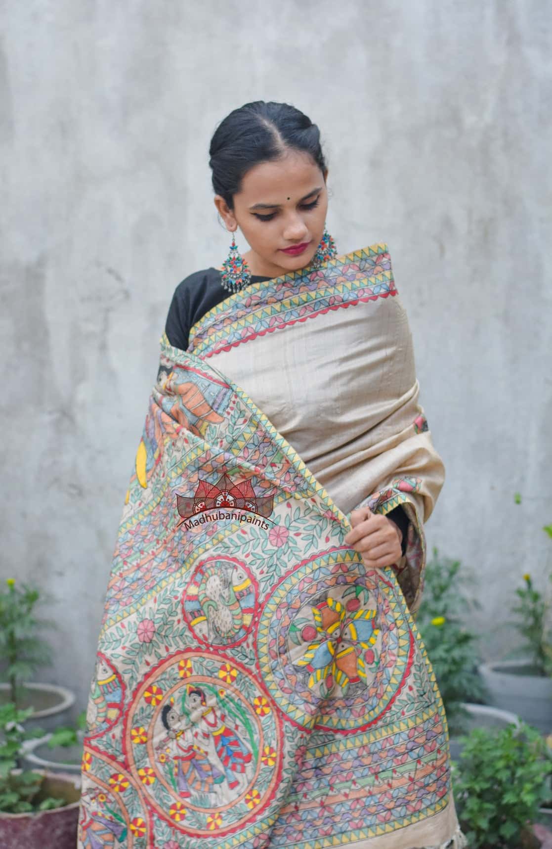 Puja Ceremony Handpainted Tussar Silk Saree — image 3 of 5