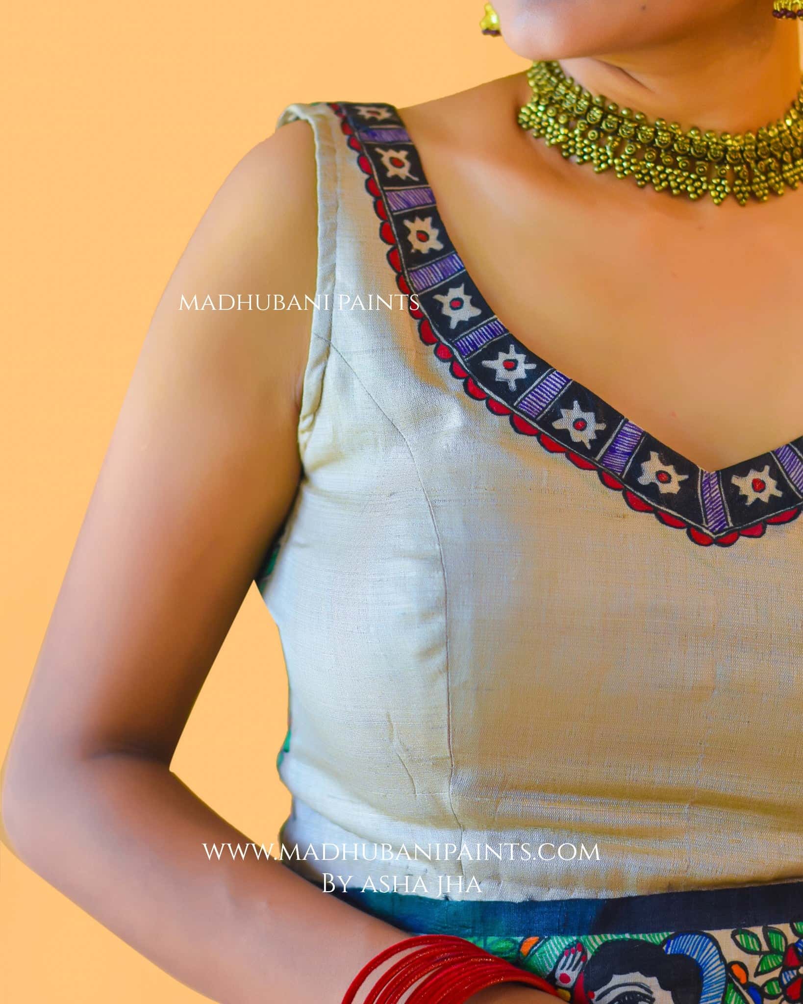 GODNA DOLI Hand-painted Madhubani Saree Blouse set — image 12 of 13