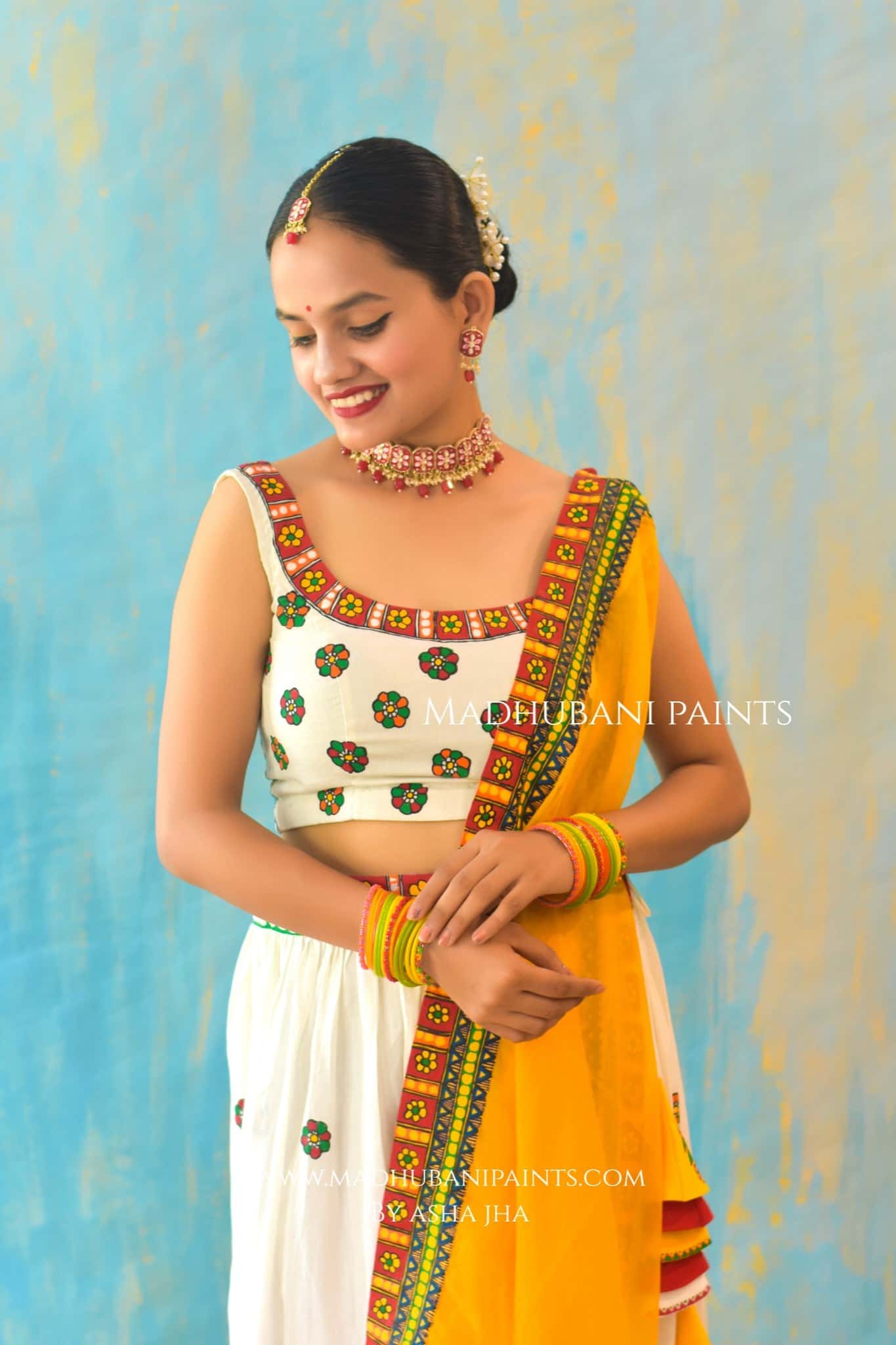 HALDI KE RANG Hand-painted Madhubani Lehnga — image 4 of 15