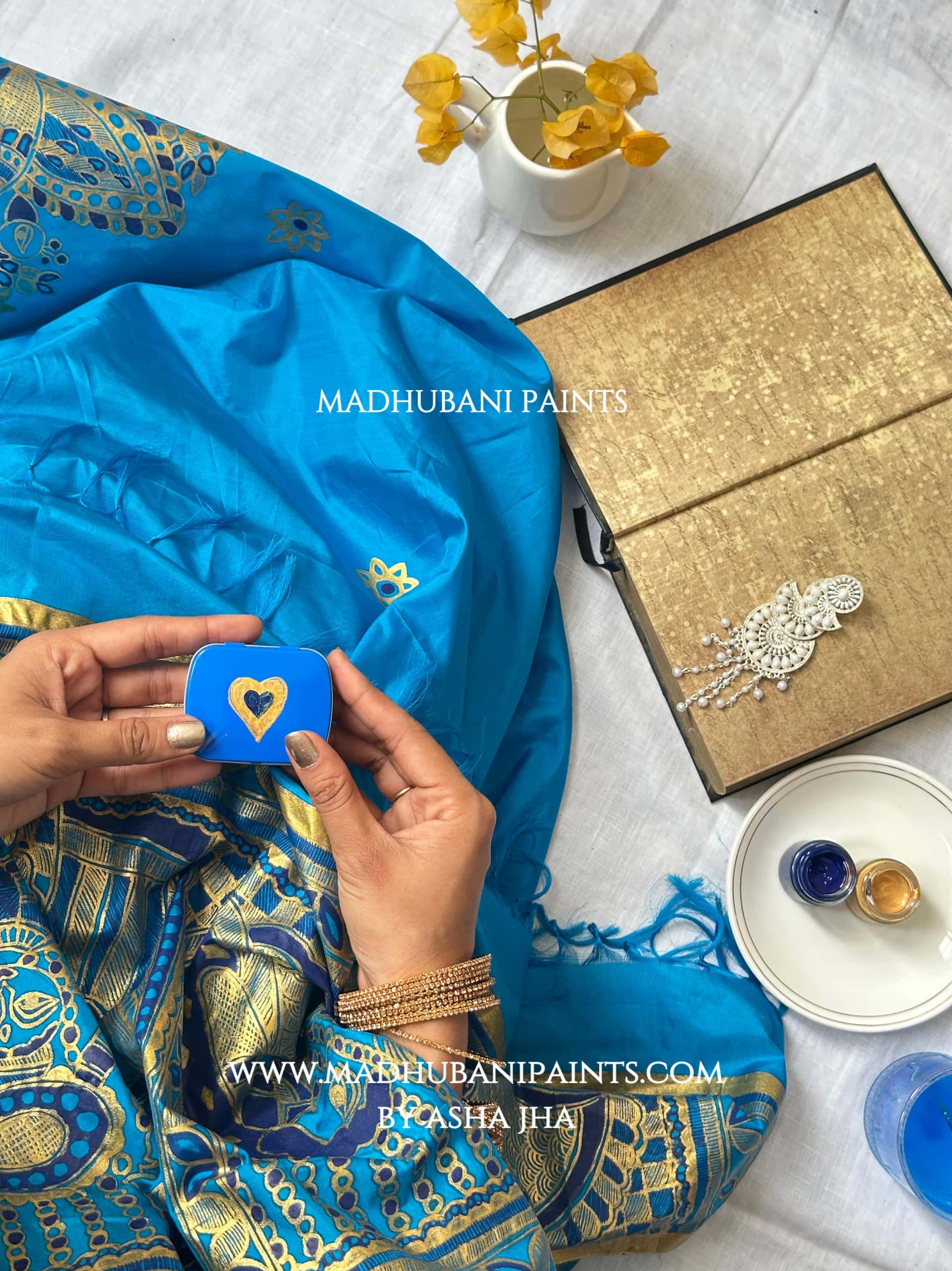 AASMANI KANYADAAN Hand-painted Madhubani Kanjeevaram Silk Saree — image 2 of 12