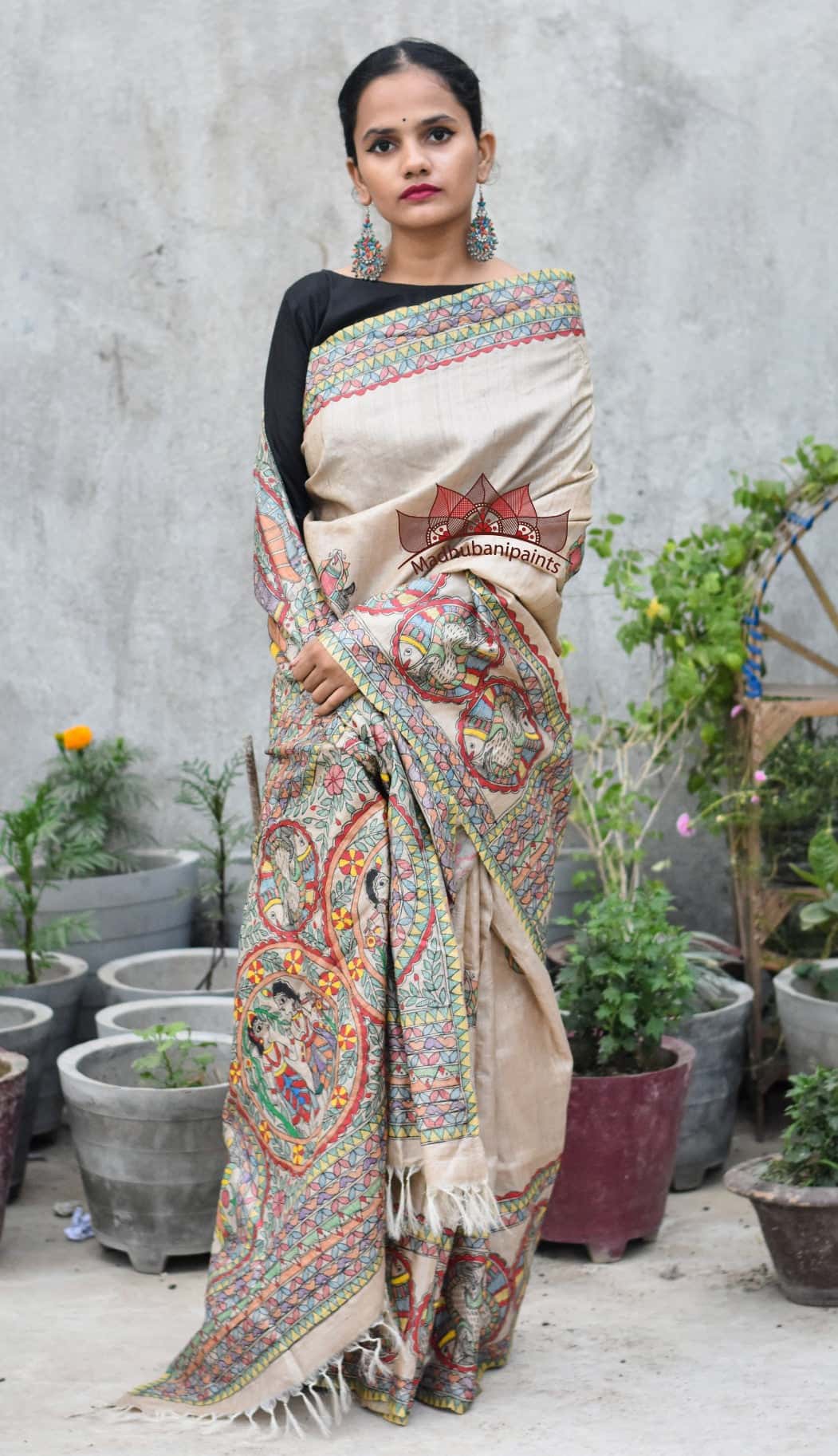 Puja Ceremony Handpainted Tussar Silk Saree — image 4 of 5