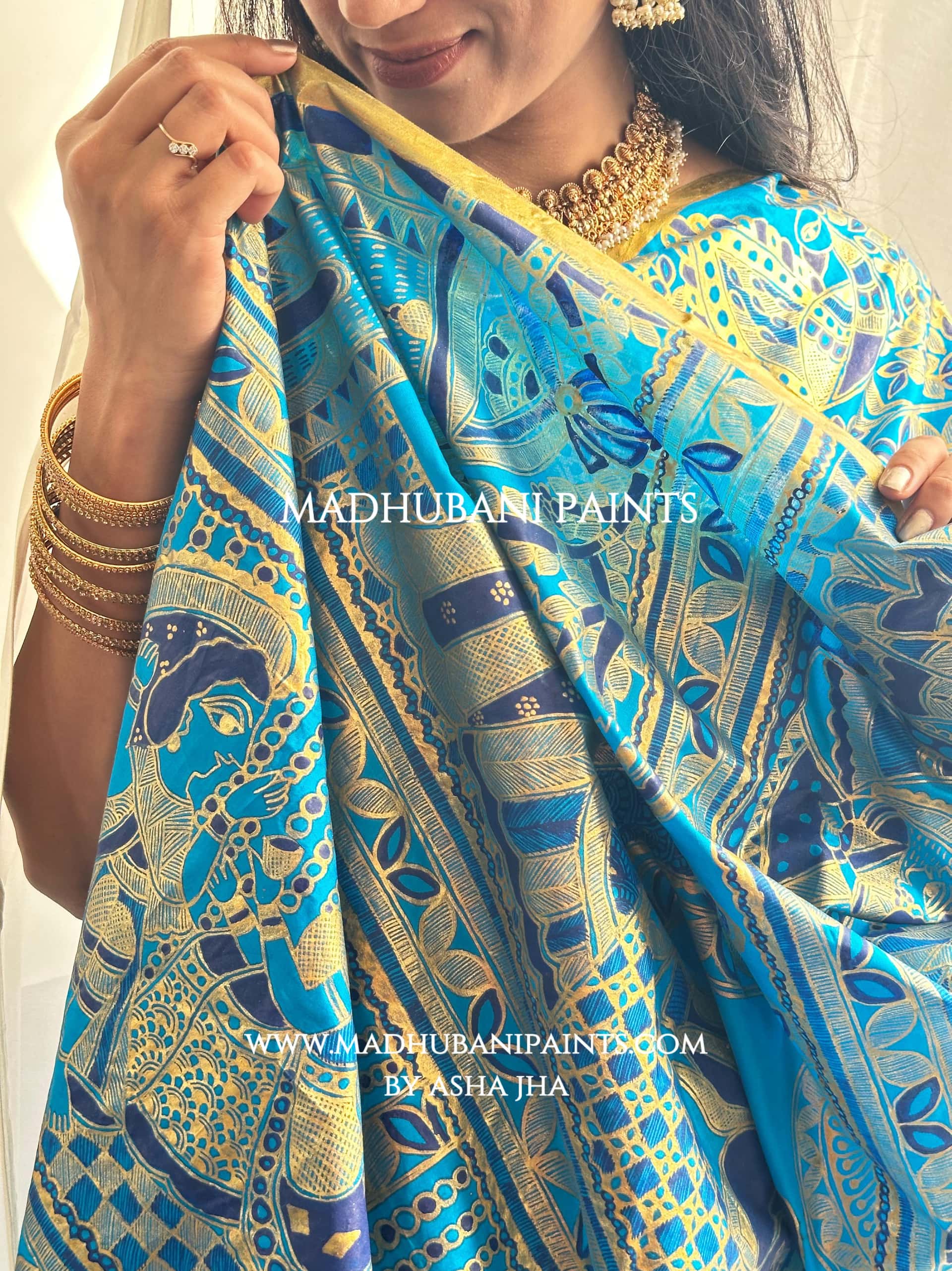 AASMANI KANYADAAN Hand-painted Madhubani Kanjeevaram Silk Saree — image 11 of 12