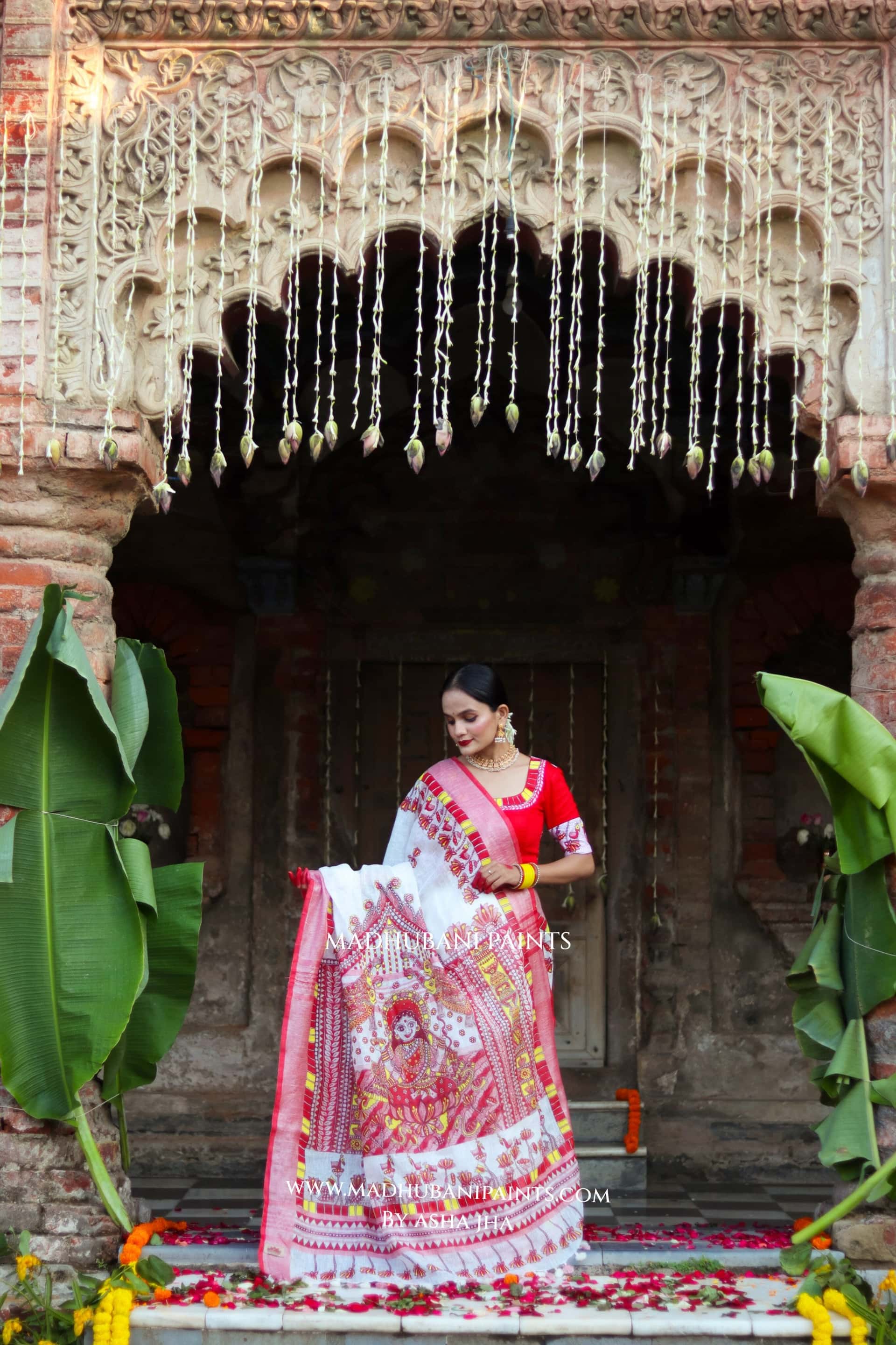KAMLA Handpainted Linen Madhubani Saree — image 2 of 13