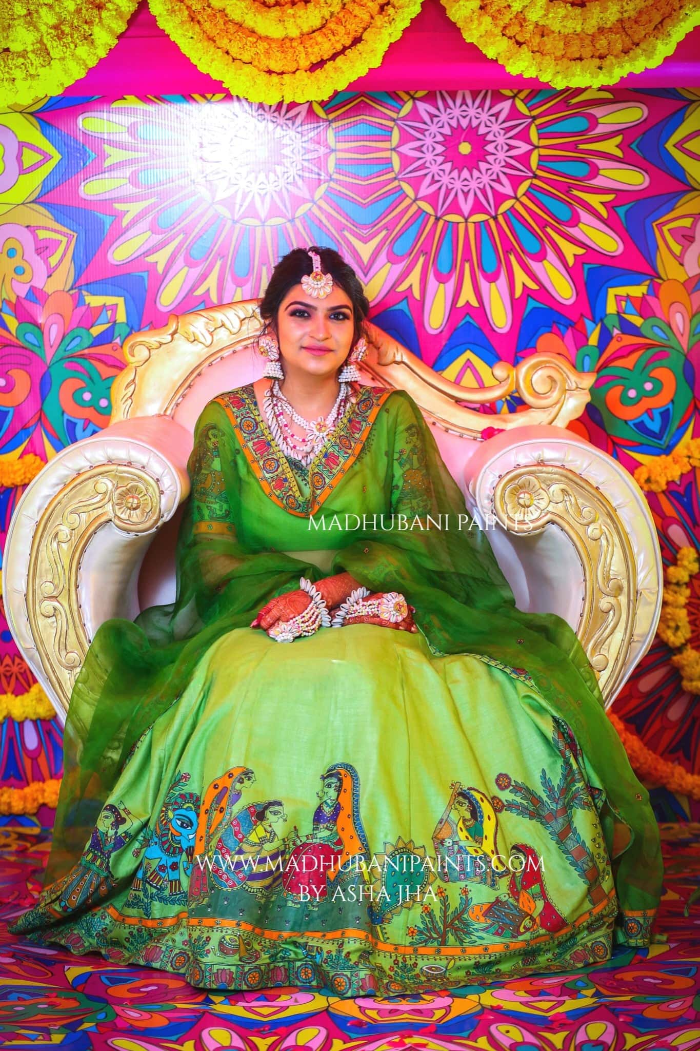 MEHNDI KA RANG Hand-painted Madhubani Lehnga — image 4 of 18