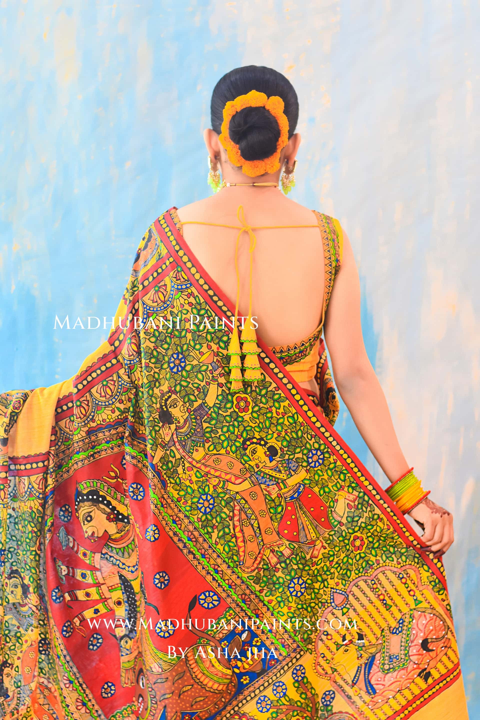 KAMESHWARI Madhubani Hand-painted Chanderi Silk Saree — image 7 of 7