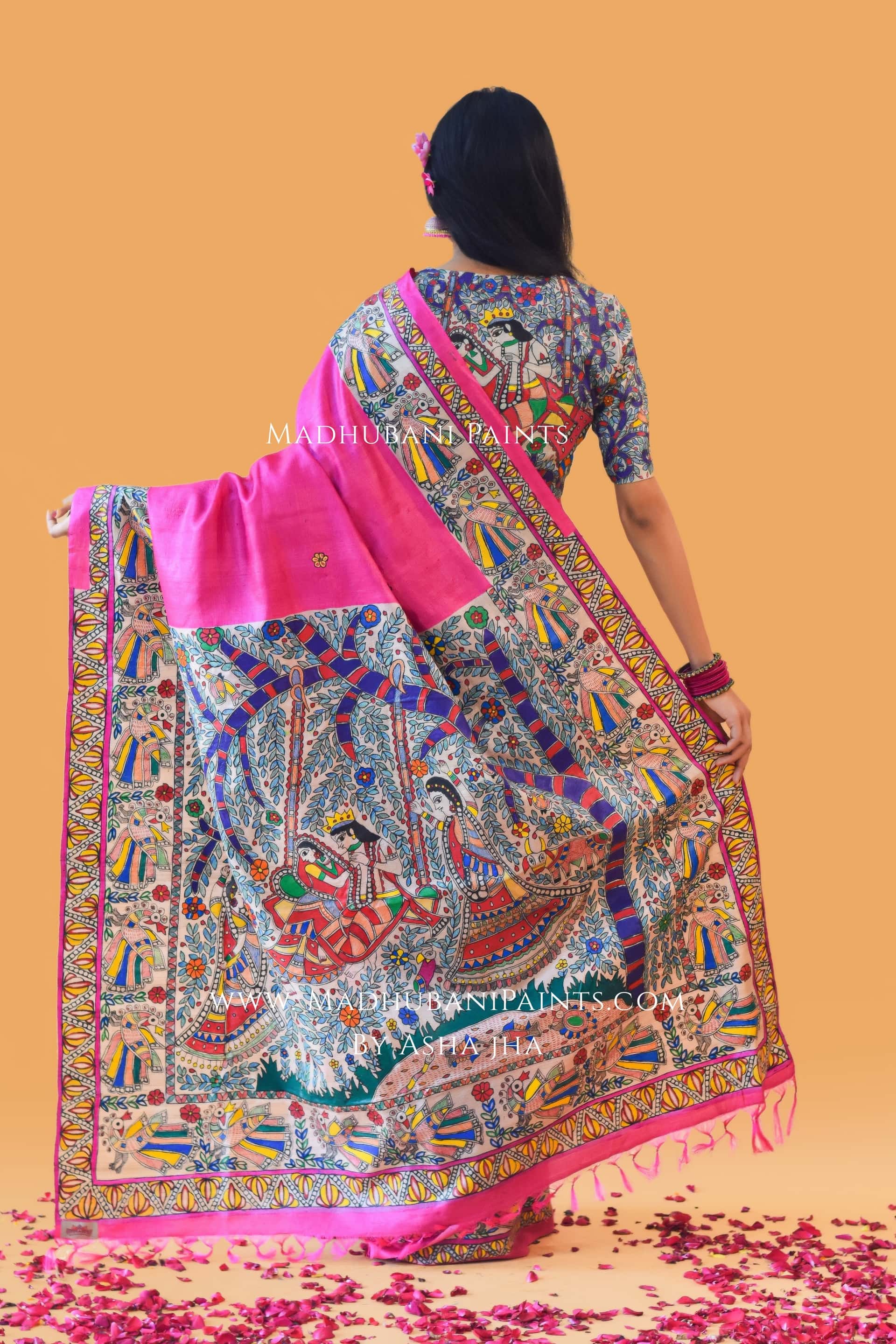 RAAS LEELA Hand-painted Madhubani Tussar Silk Saree — image 3 of 7