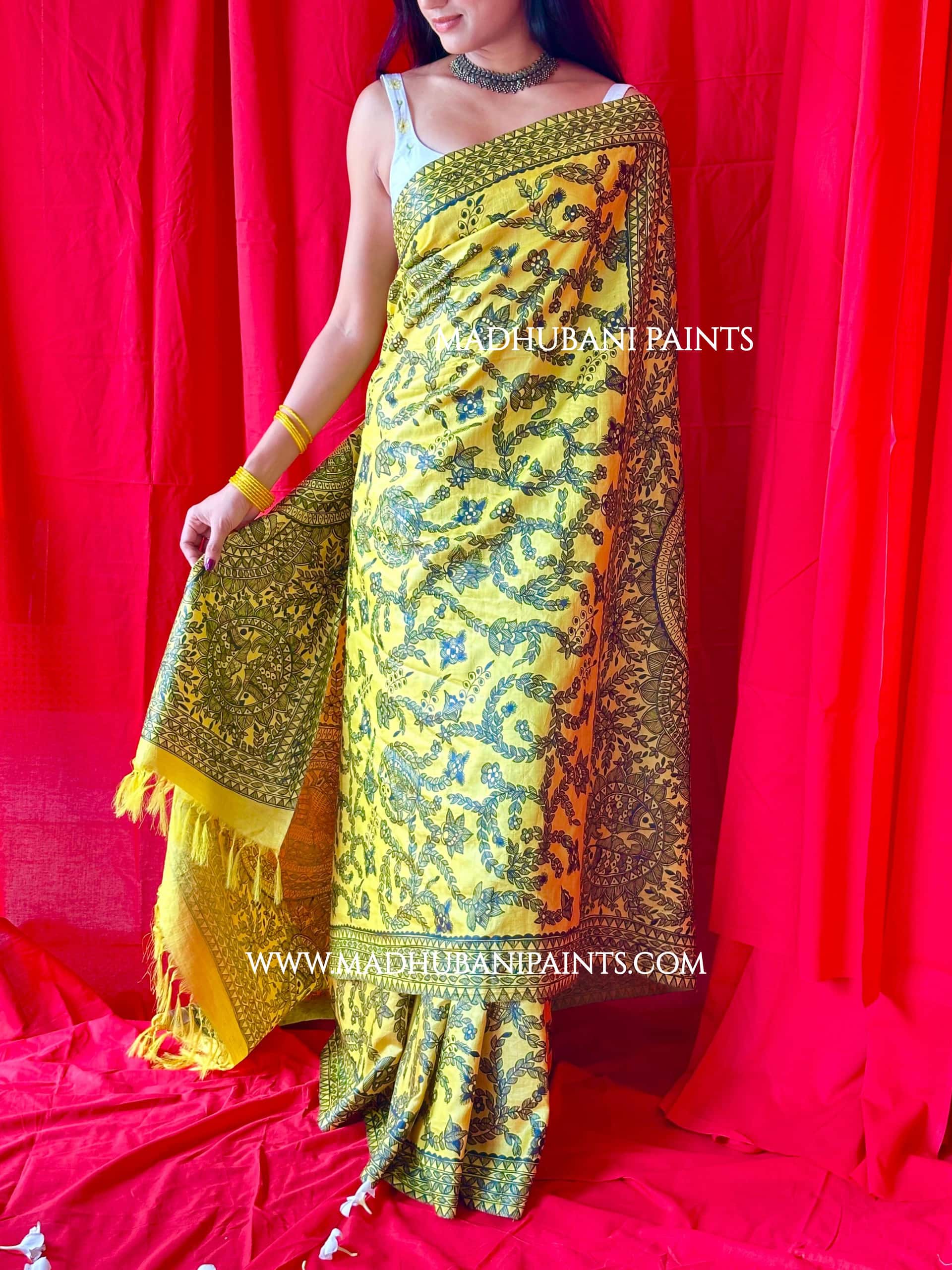 MAYUR MANDALI Full Handpainted Madhubani Saree — image 4 of 12