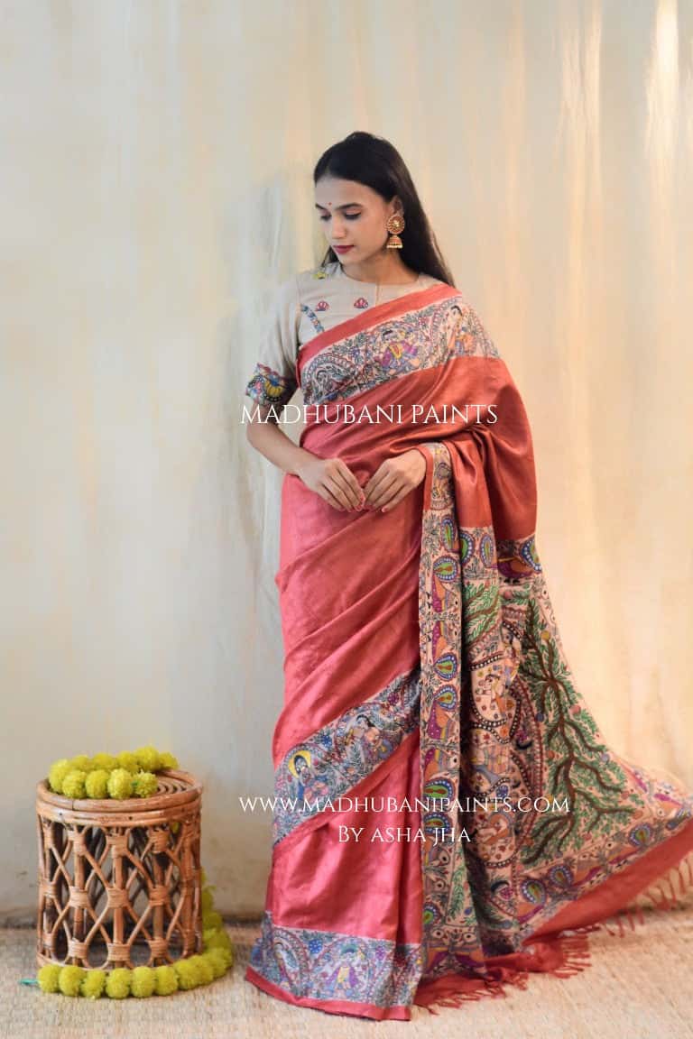 'HARI PRIYA' Handpainted Madhubani Tussar Silk Saree — image 6 of 8