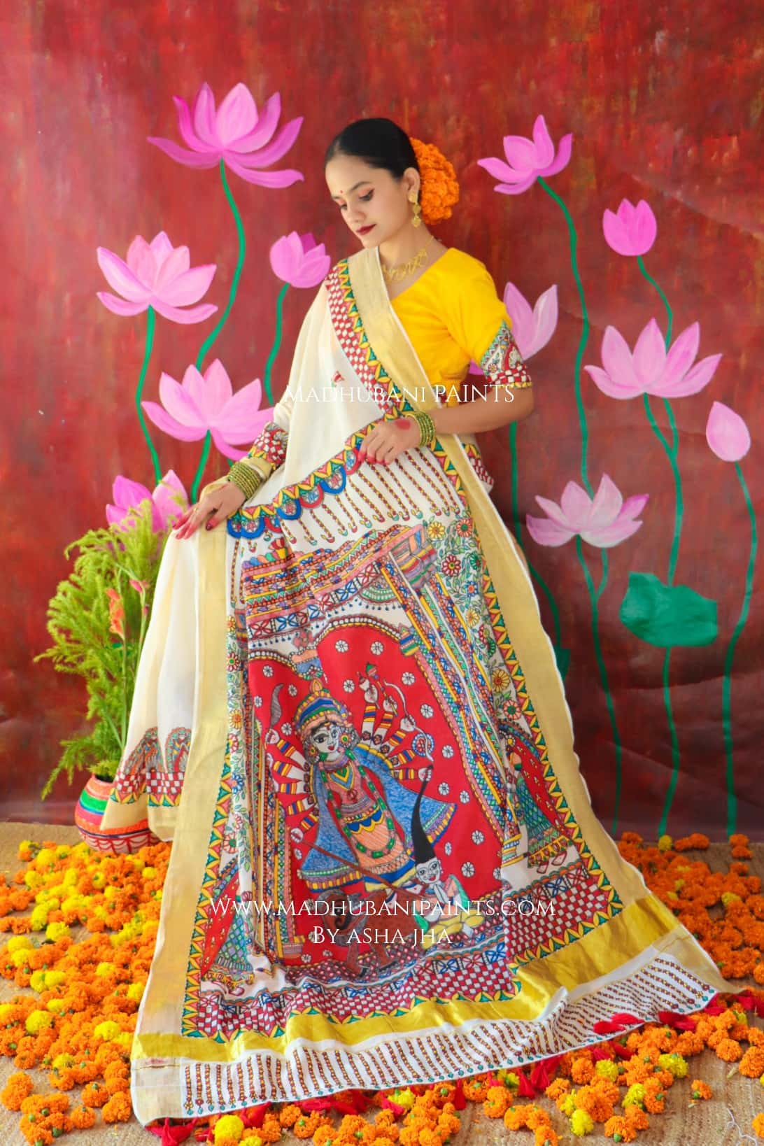 'ROOPVARDHINI' Handpainted Madhubani Cotton Saree — image 9 of 9