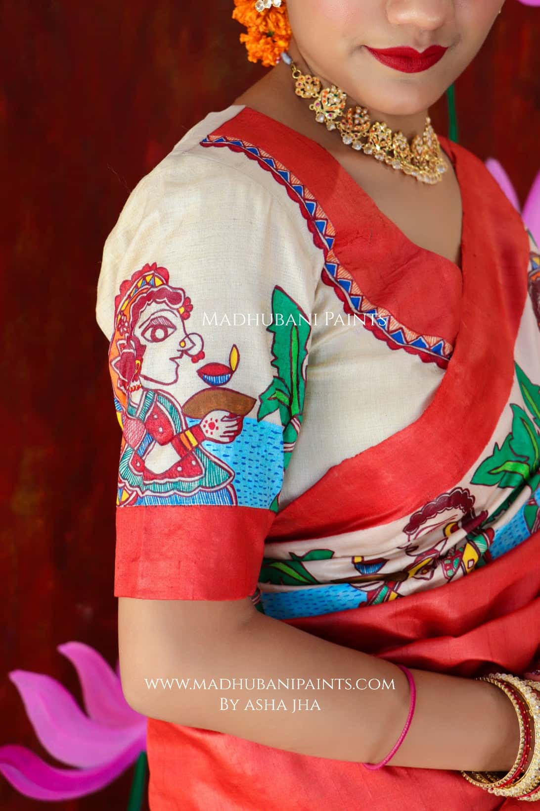 CHHATH POOJA SHAKTI Handpainted Madhubani Tussar Silk Blouse — image 2 of 4