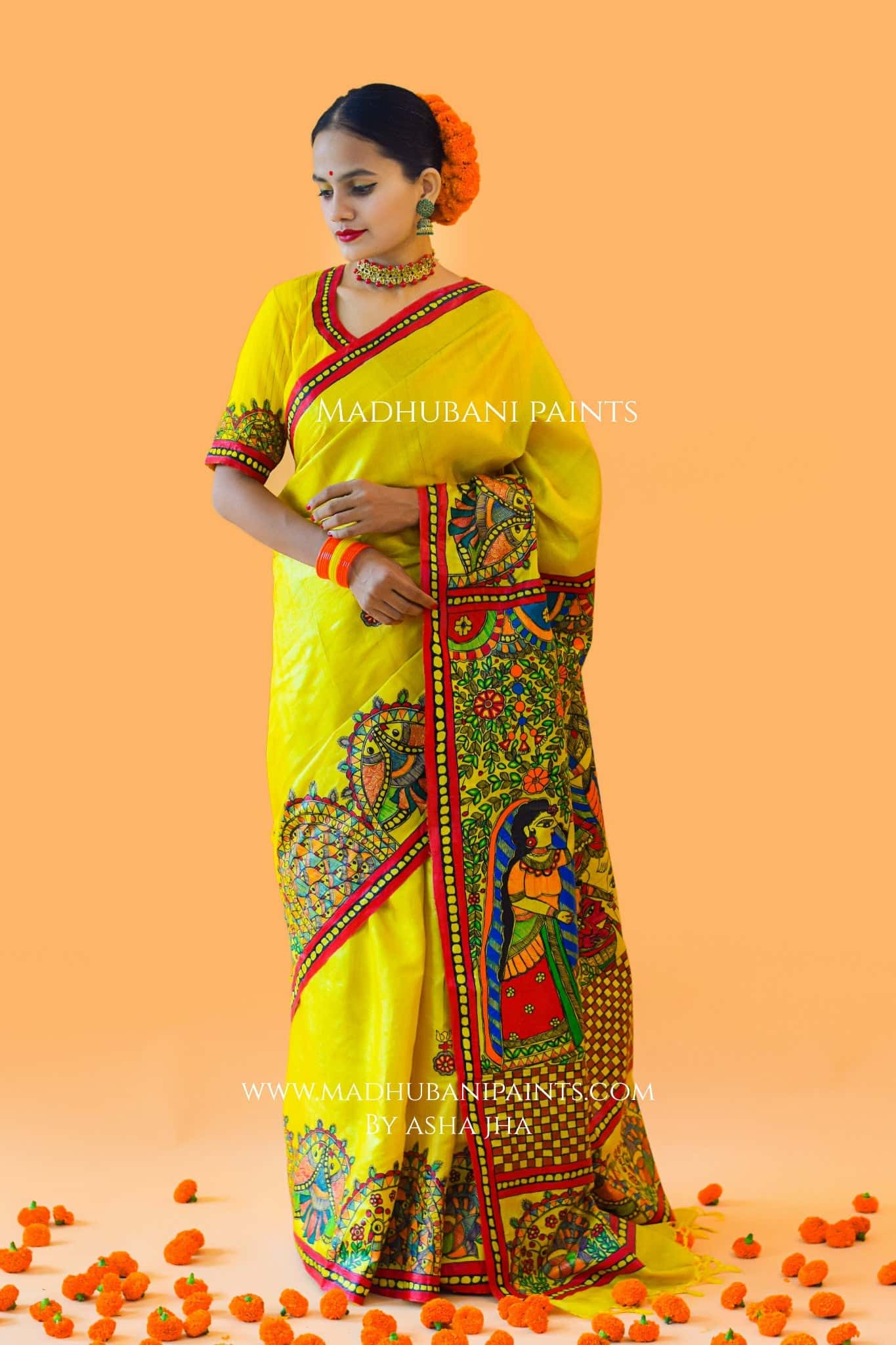 SHIV PARVATI VIVAH Hand-painted Madhubani Tussar Silk Saree Blouse Set — image 5 of 11