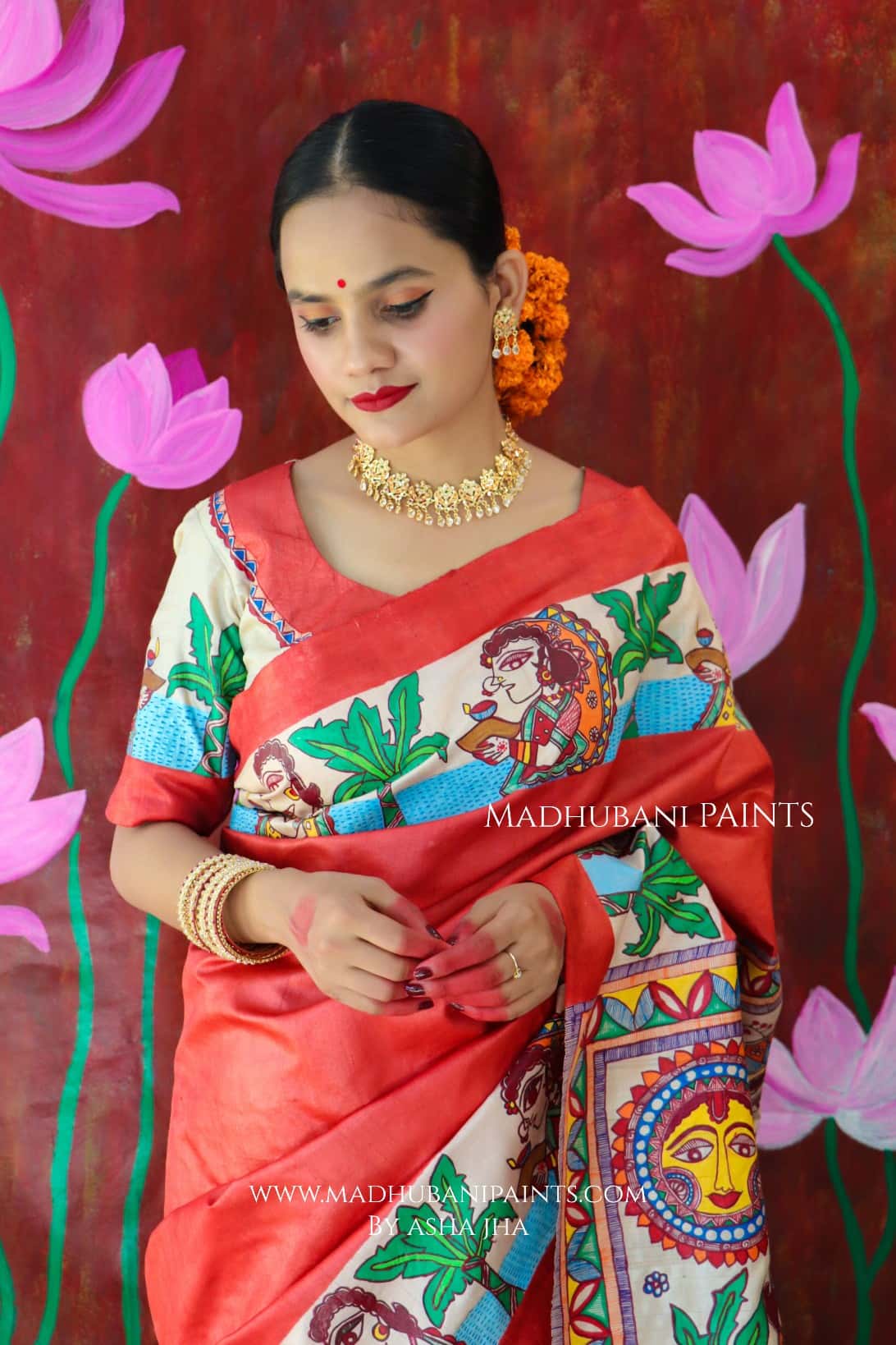 CHHATH POOJA SHAKTI Handpainted Madhubani Tussar Silk Saree — image 8 of 9