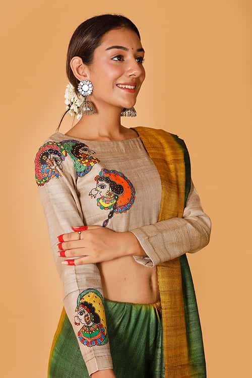 'Gopiyaan' Handpainted Madhubani  Tussar Silk Blouse — image 2 of 7