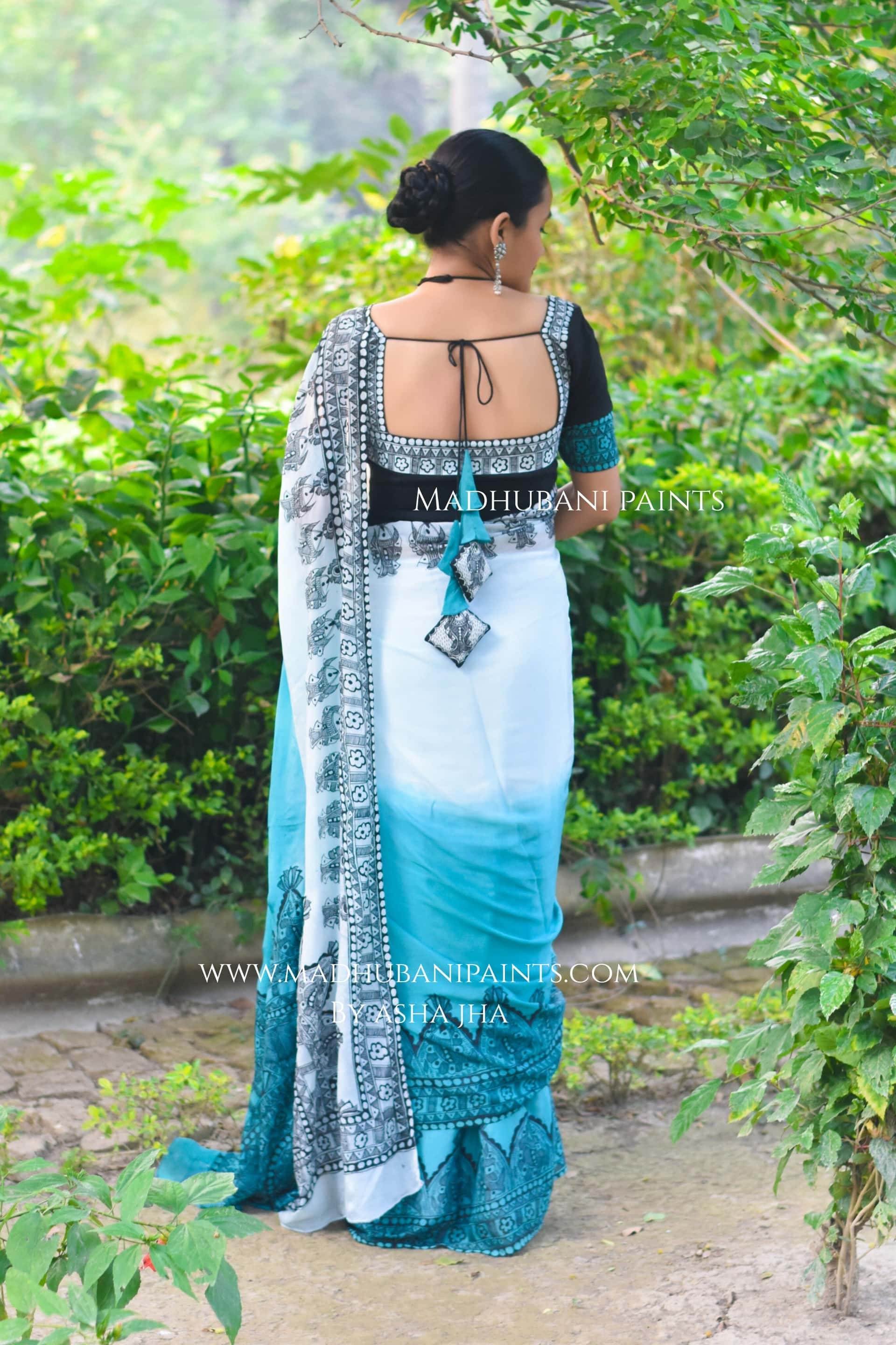 Neel Ujala Hand-painted Madhubani Chiffon Saree — image 3 of 7