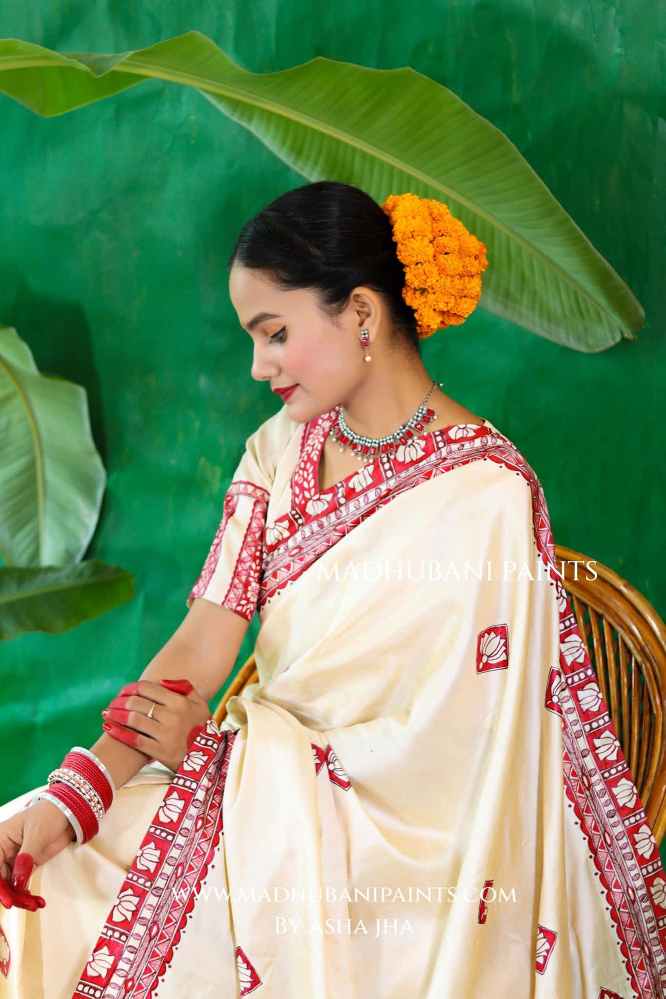 KAMALAKSHI Chhath Puja Handpainted Madhubani Tussar Silk Saree — image 2 of 9