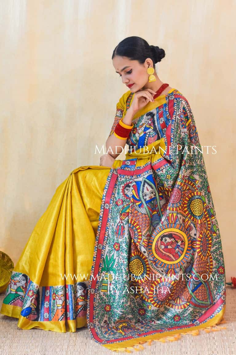 DOLI KOHBAR Handpainted Madhubani Tussar Silk Saree Blouse — image 2 of 10