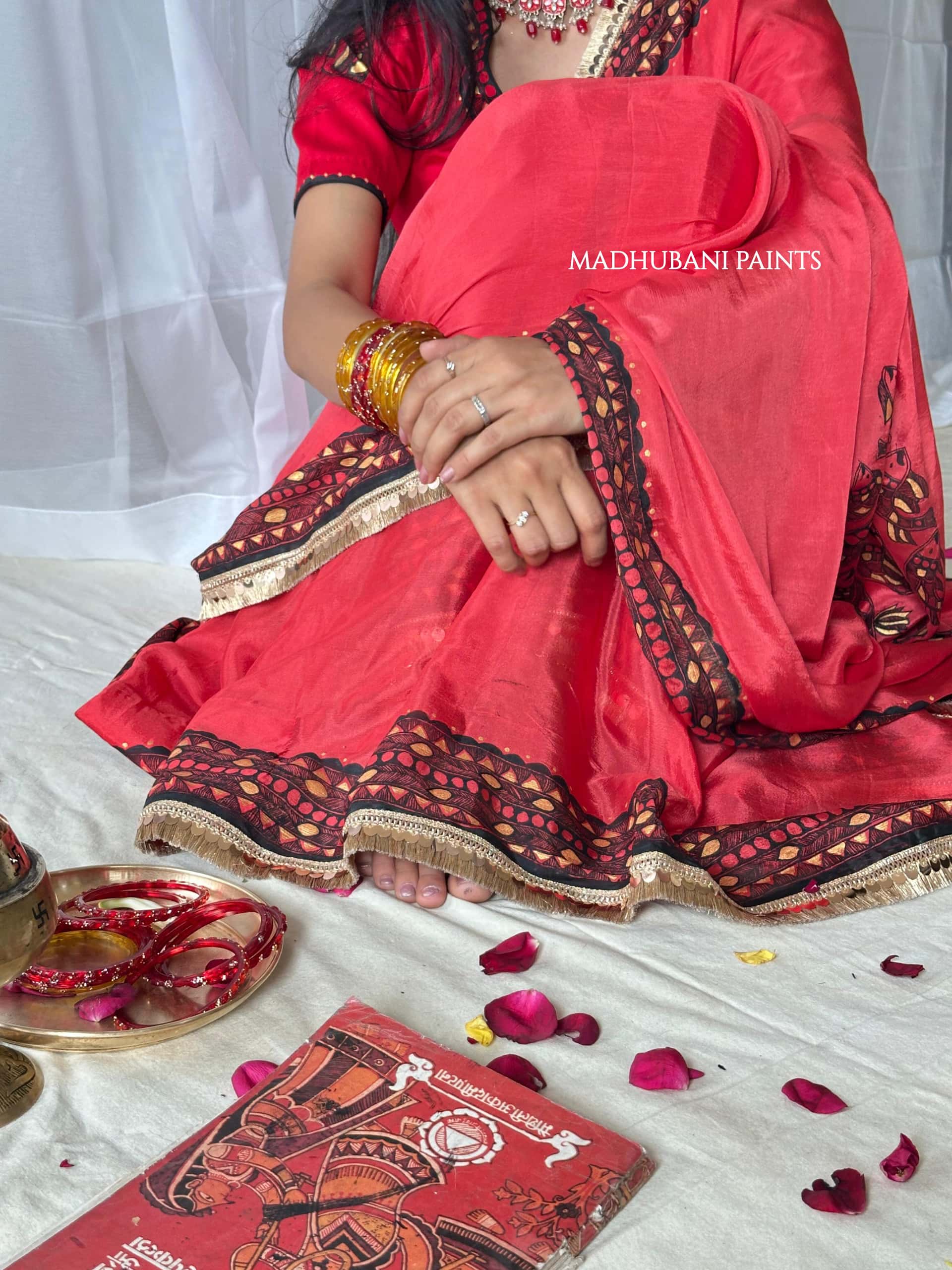 LAAL BRIDAL Hand-painted Madhubani Chiffon Saree — image 5 of 7