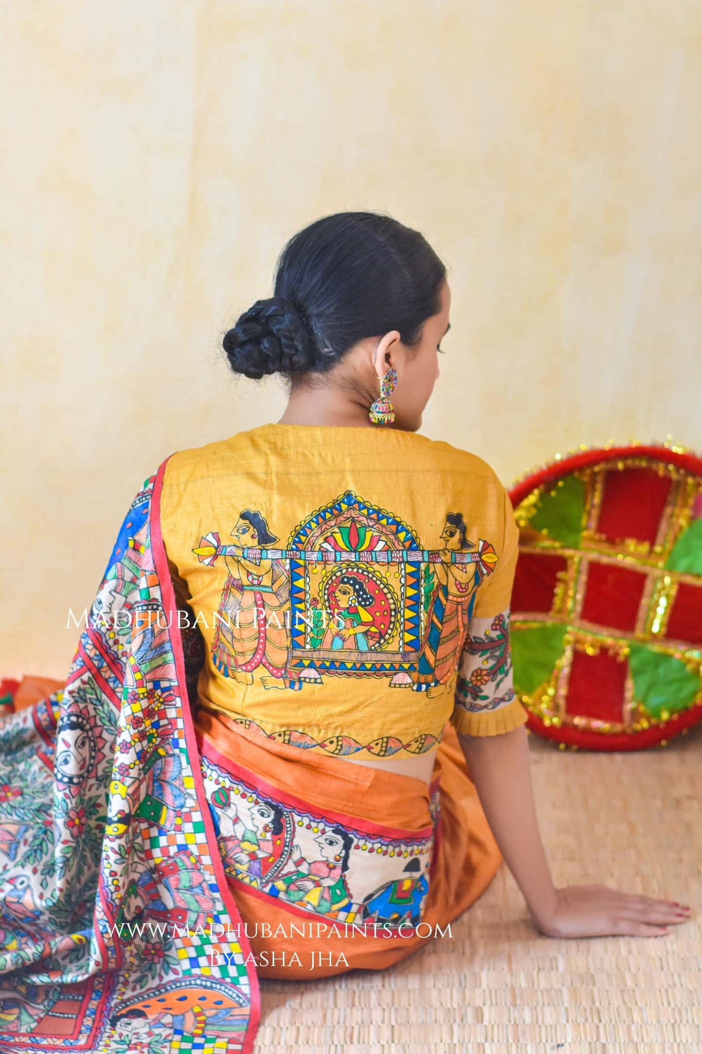 "MITHILA KOHBAR" Yellow Hand Painted Madhubani Tussar Silk Blouse — image 2 of 5