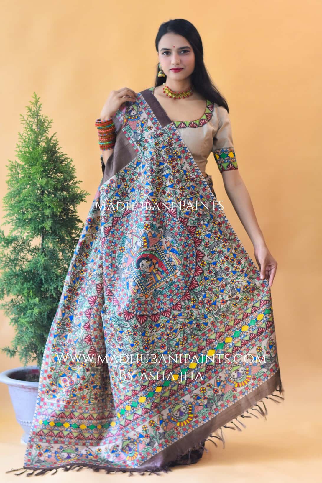 SUNDERBAN SAHELI Hand-painted Madhubani Tussar Silk Saree — image 2 of 5