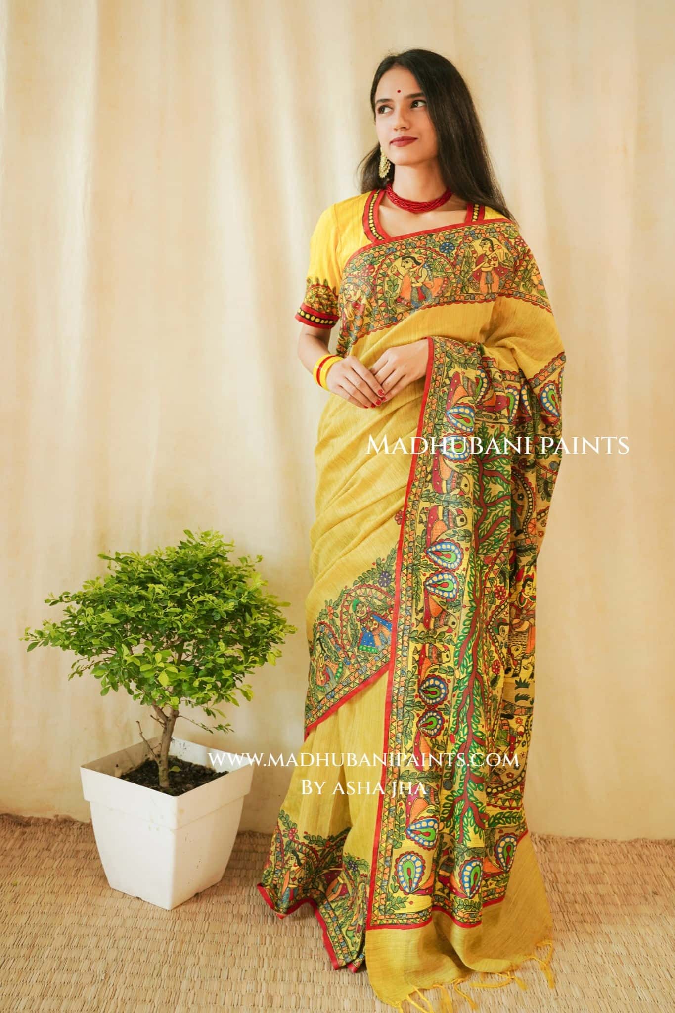 'VISHNU NARAYAN' Handpainted Madhubani Chanderi Saree — image 4 of 6
