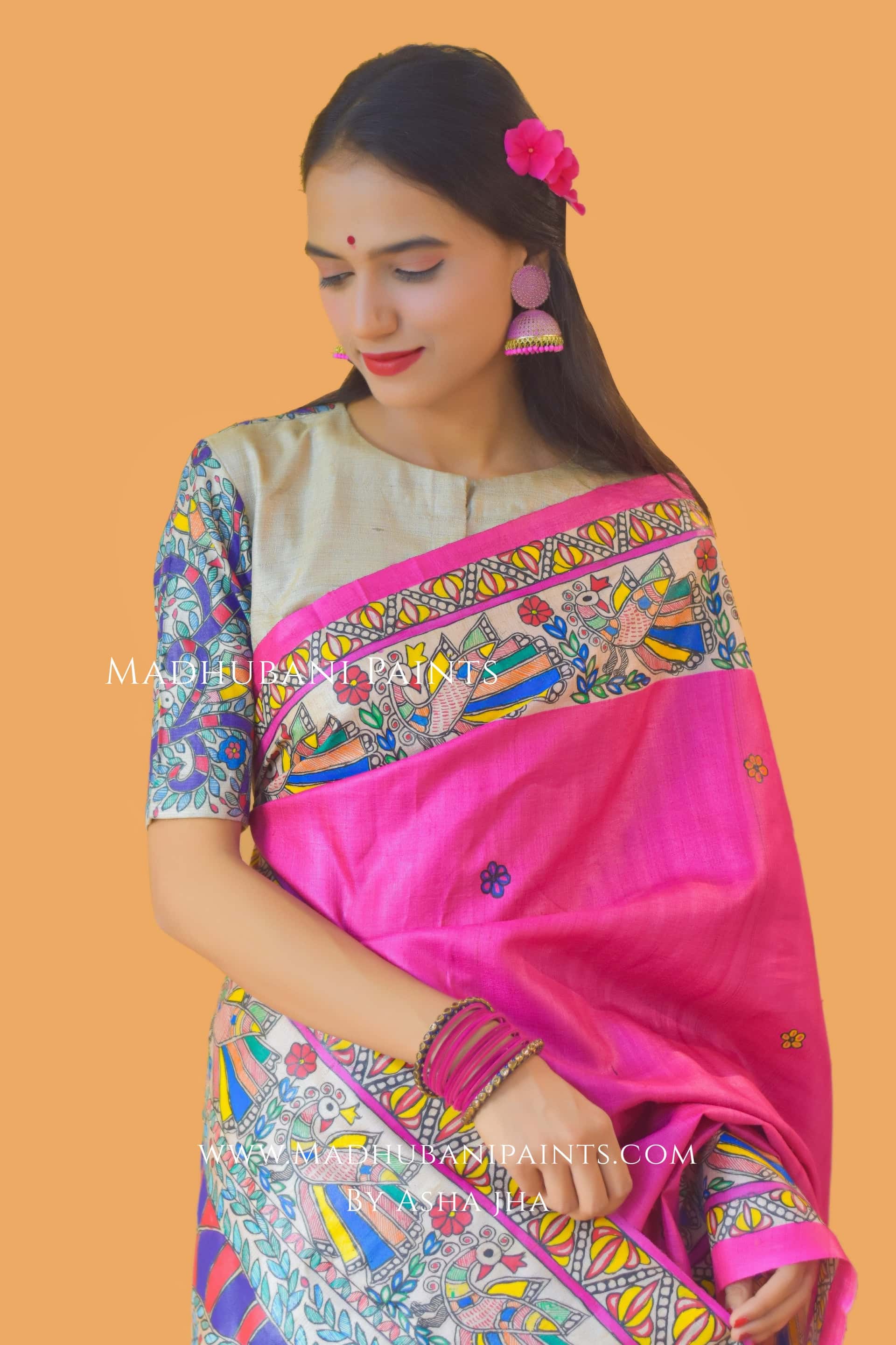 RAAS LEELA Hand-painted Madhubani Tussar Silk Saree Blouse Set — image 6 of 12