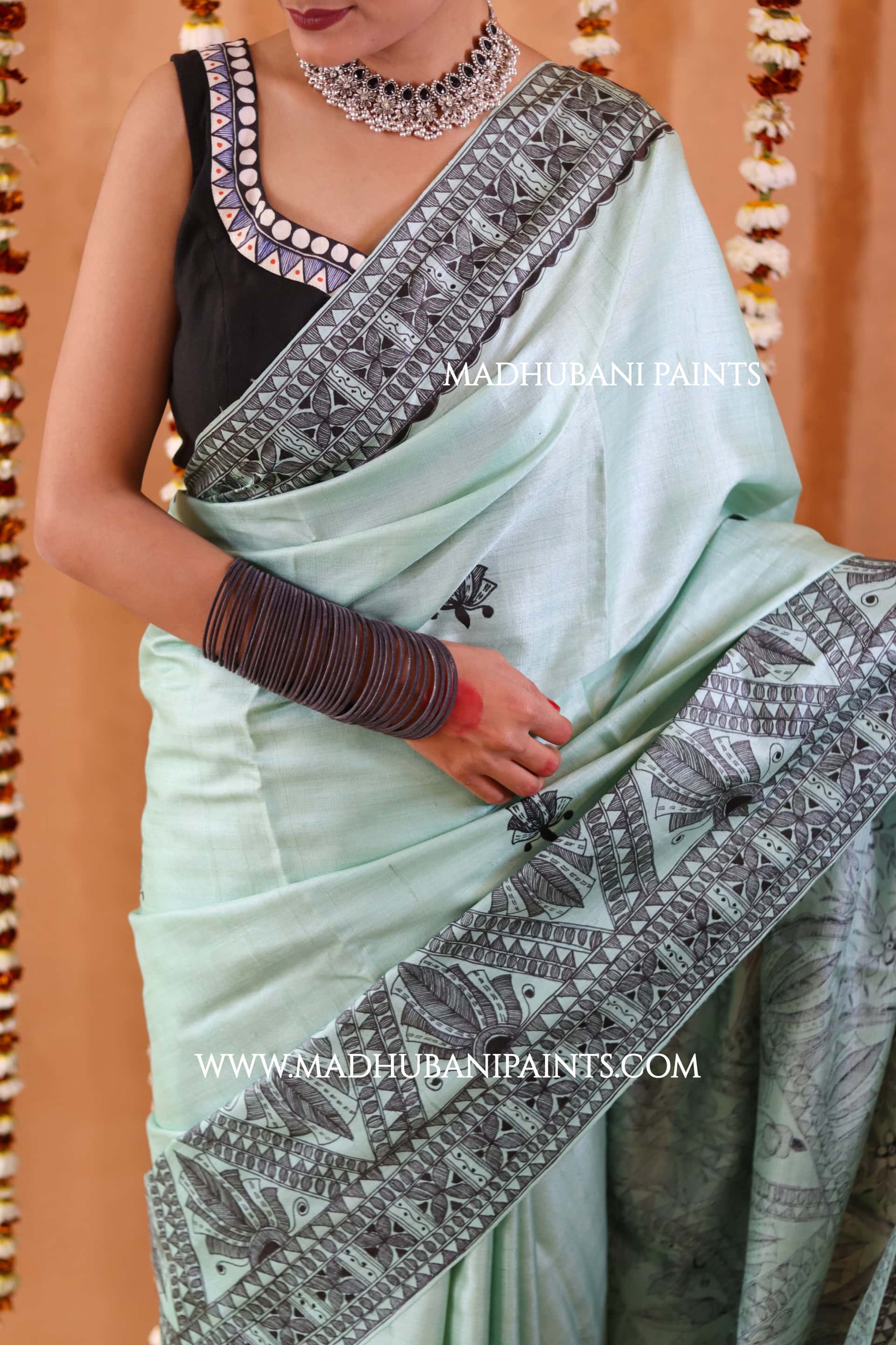SAANKH KAMAL MANDALA Hand-painted Madhubani Tussar Silk Blouse — image 3 of 4
