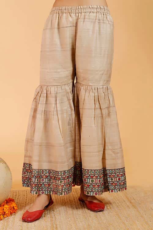 'Prakriti' Handpainted Madhubani Tussar Silk Sharara — image 8 of 9