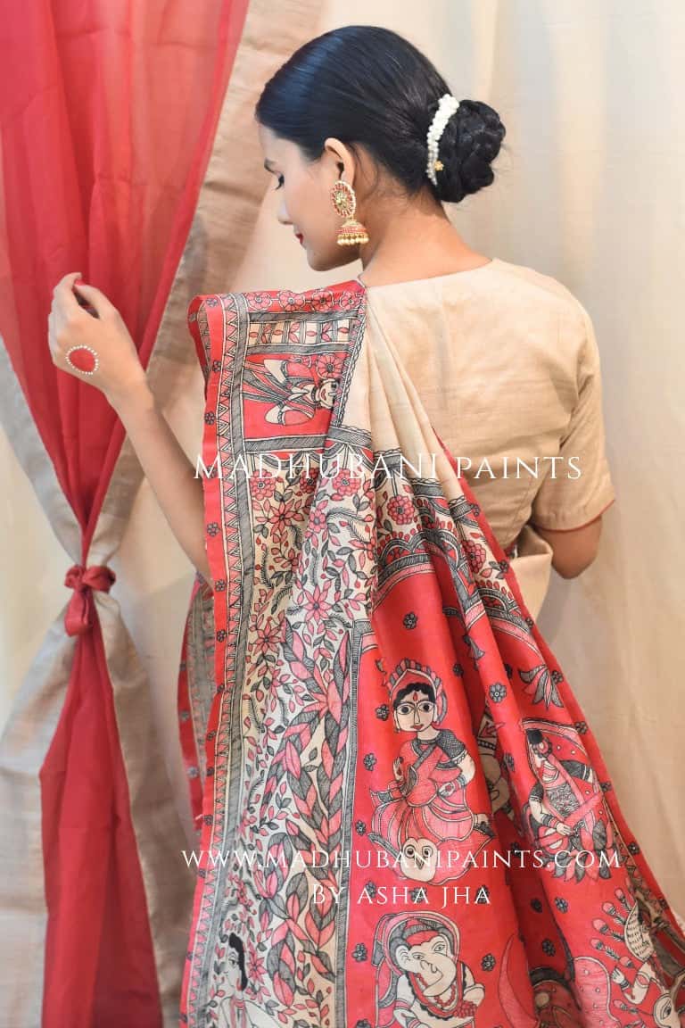 'MAHAGAURI' Handpainted Madhubani Tussar Silk Saree — image 2 of 7