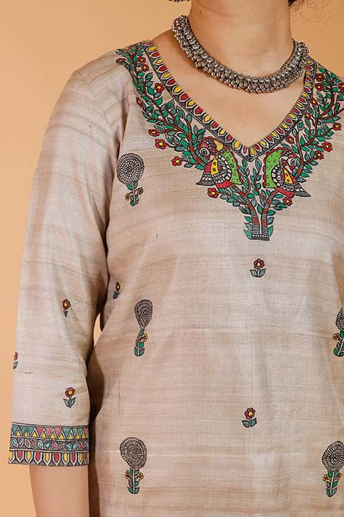 'Maithili' Handpainted Madhubani Tussar SIlk Kurta — image 5 of 6
