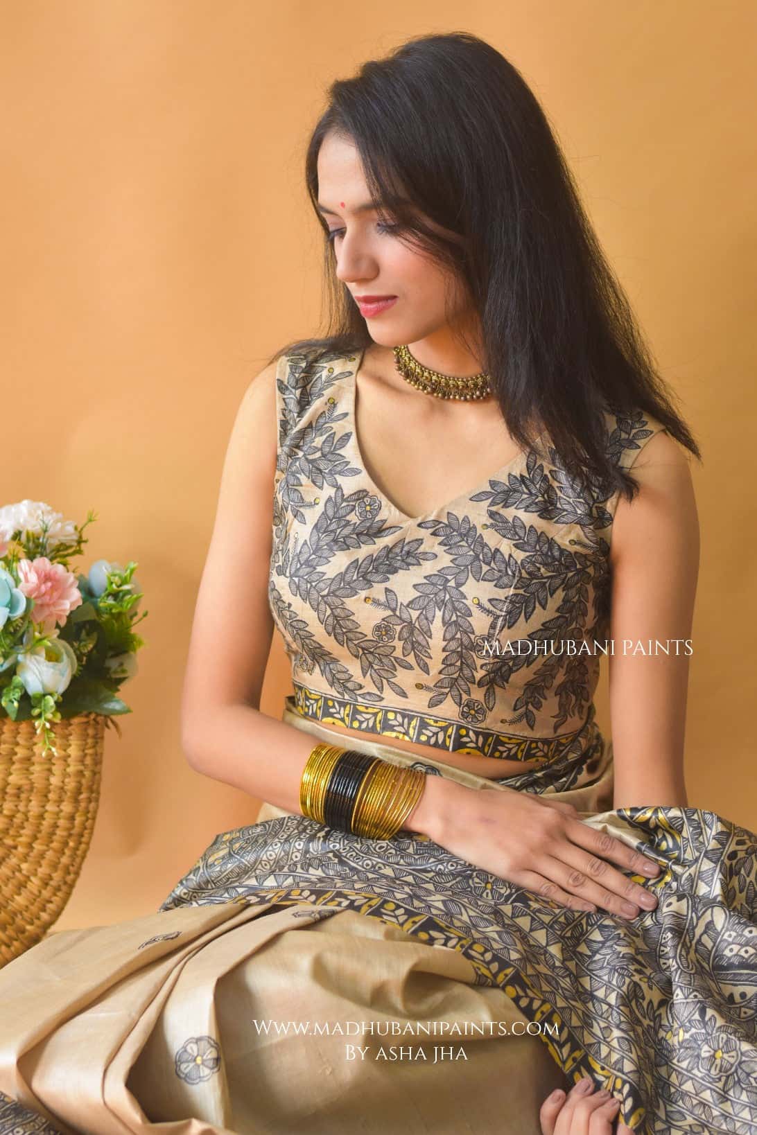 MITHILA KI MORNI Handpainted Madhubani Blouse — image 2 of 4