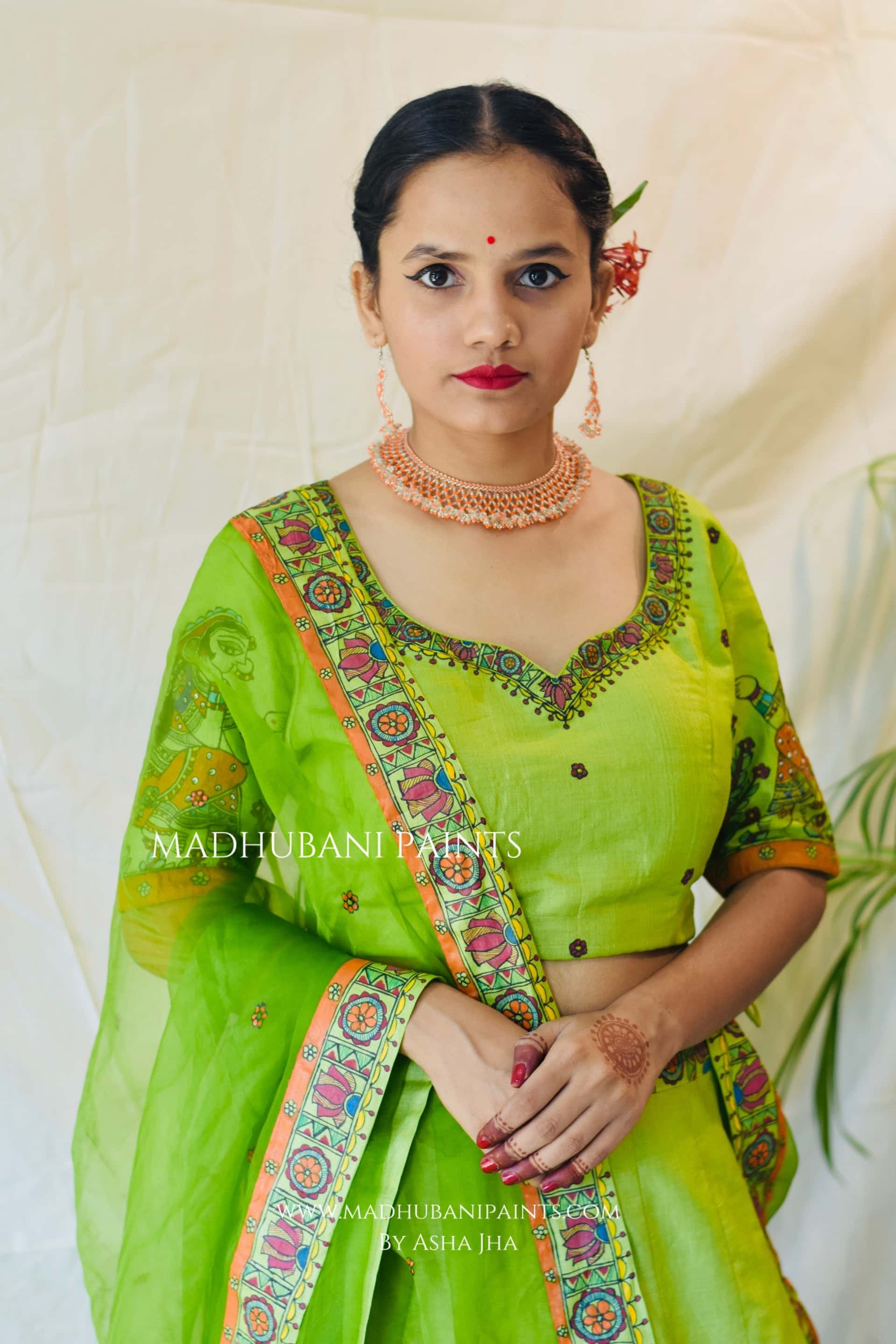 MEHNDI KA RANG Hand-painted Madhubani Lehnga — image 17 of 18