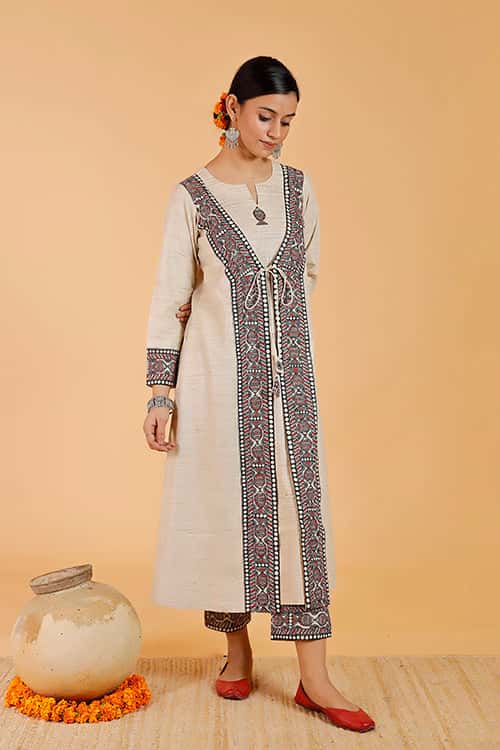 'Laal Surmai' Handpainted Madhubani Handloom Cotton Kurta — image 3 of 6