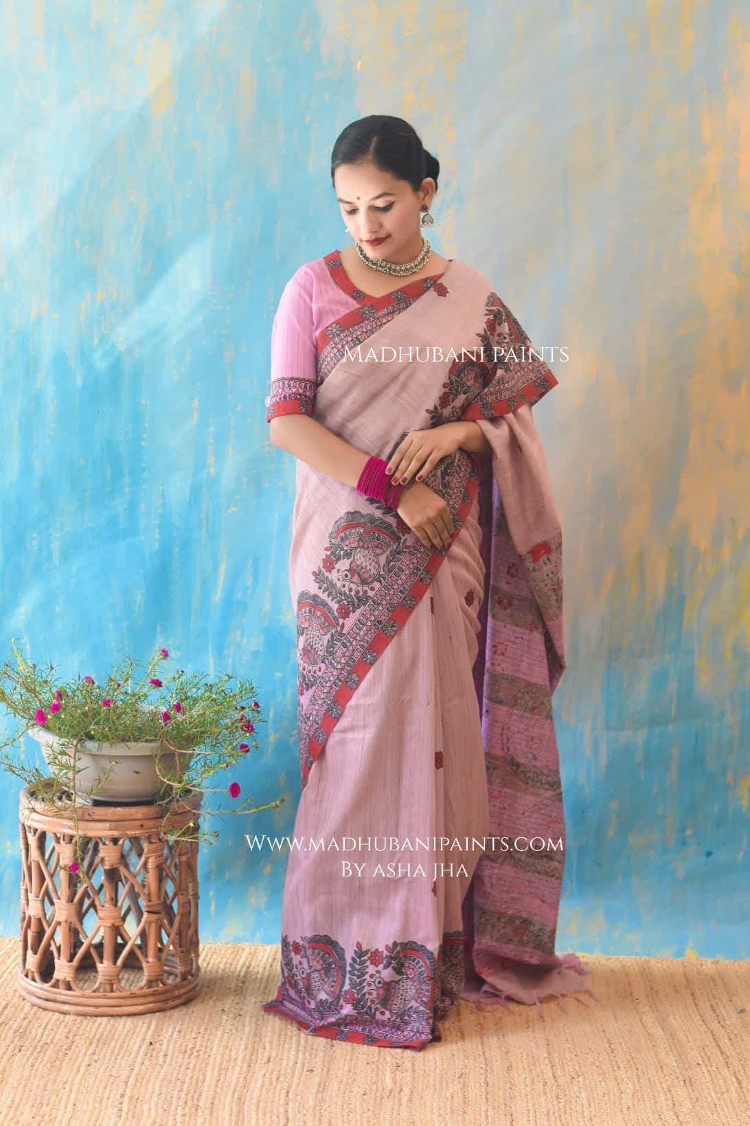 BASANT BAHAR Hand-painted Madhubani Chanderi Saree Blouse Set — image 8 of 9