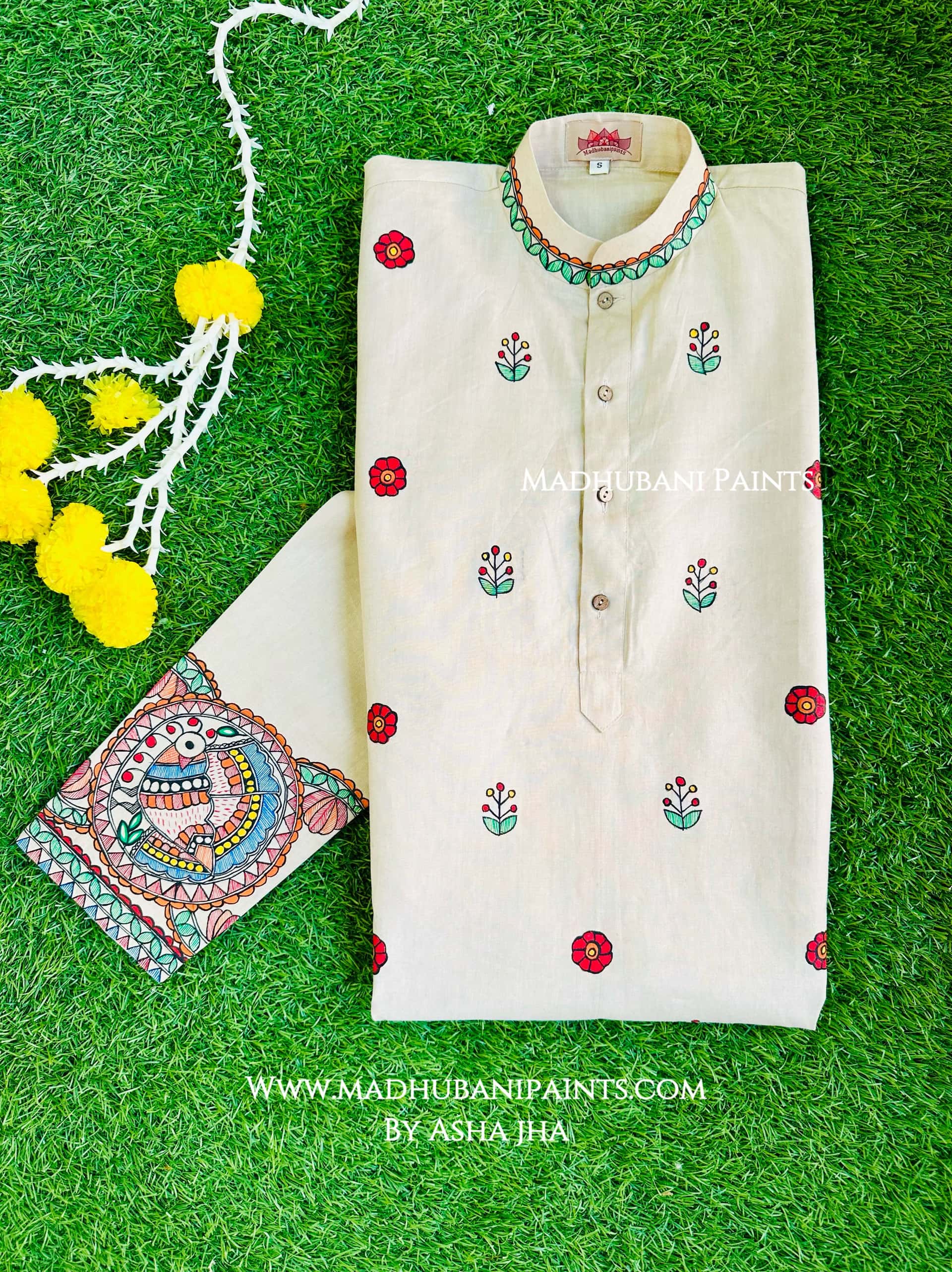 Mayuri Hand-painted Handloom Men's Cotton Kurta — image 3 of 5