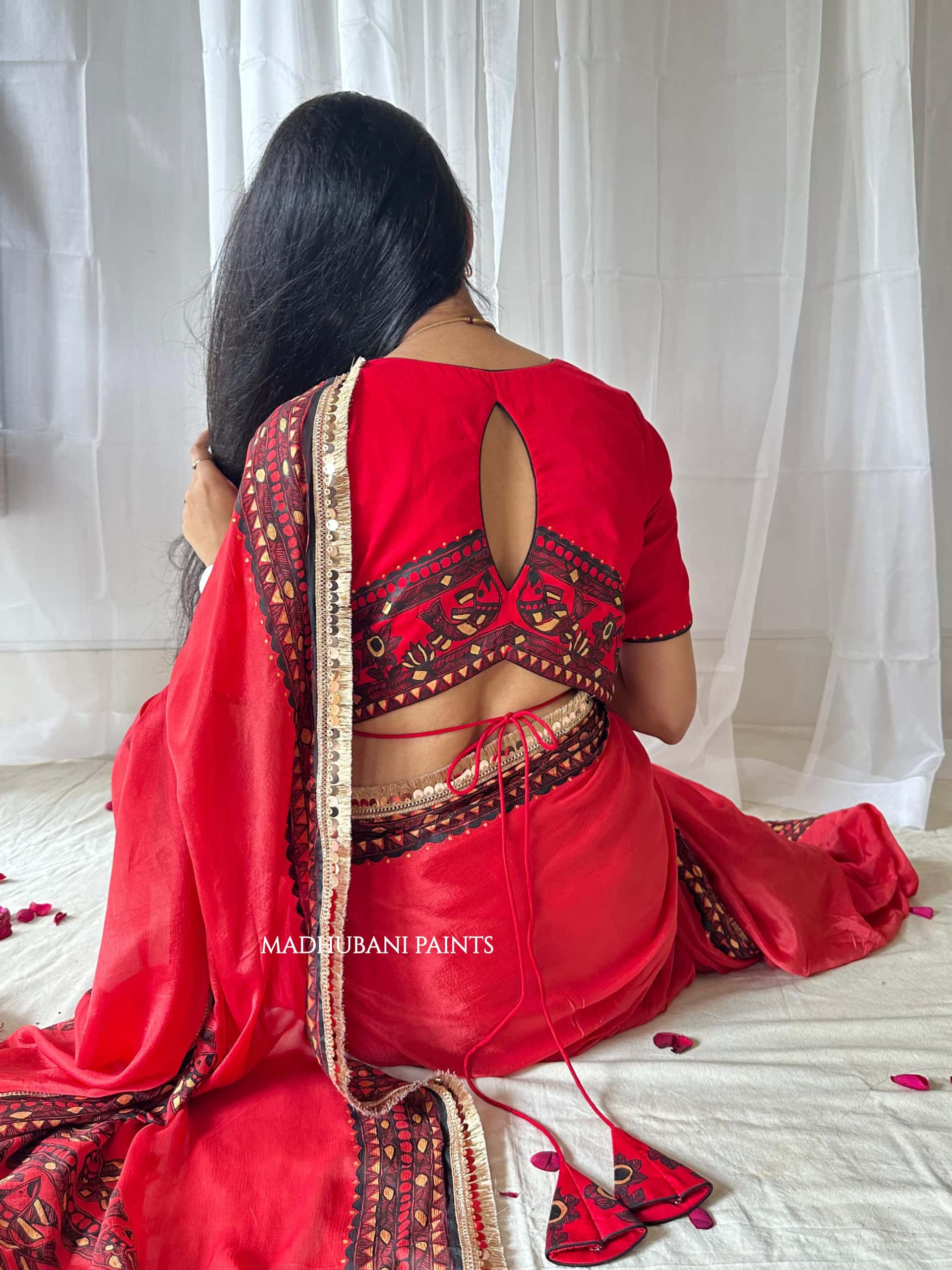 LAAL BRIDAL Hand-painted Madhubani Chiffon Saree Blouse Set