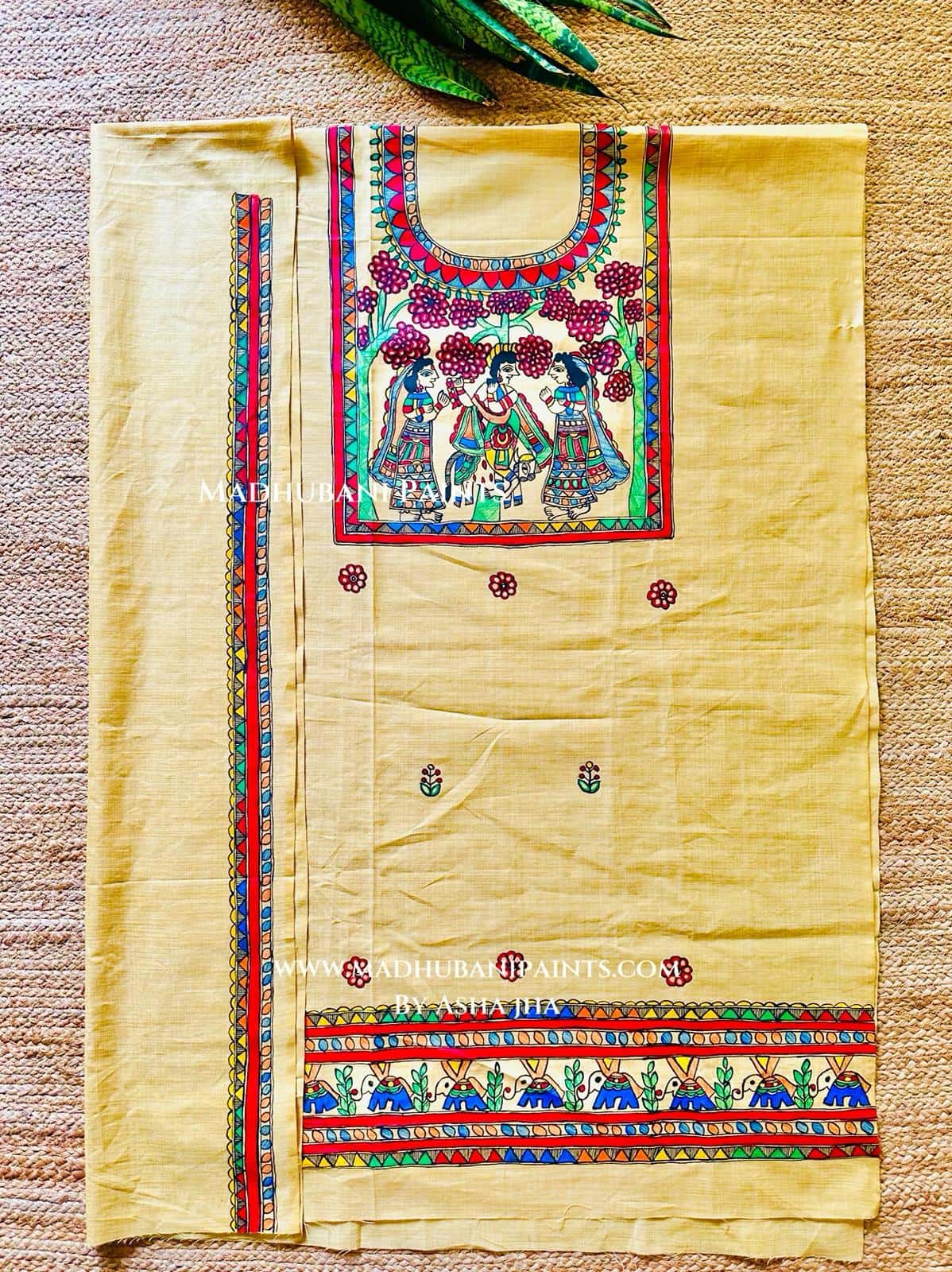 Krishna Leela Hand painted Unstitched Cotton Suit Set — image 2 of 3