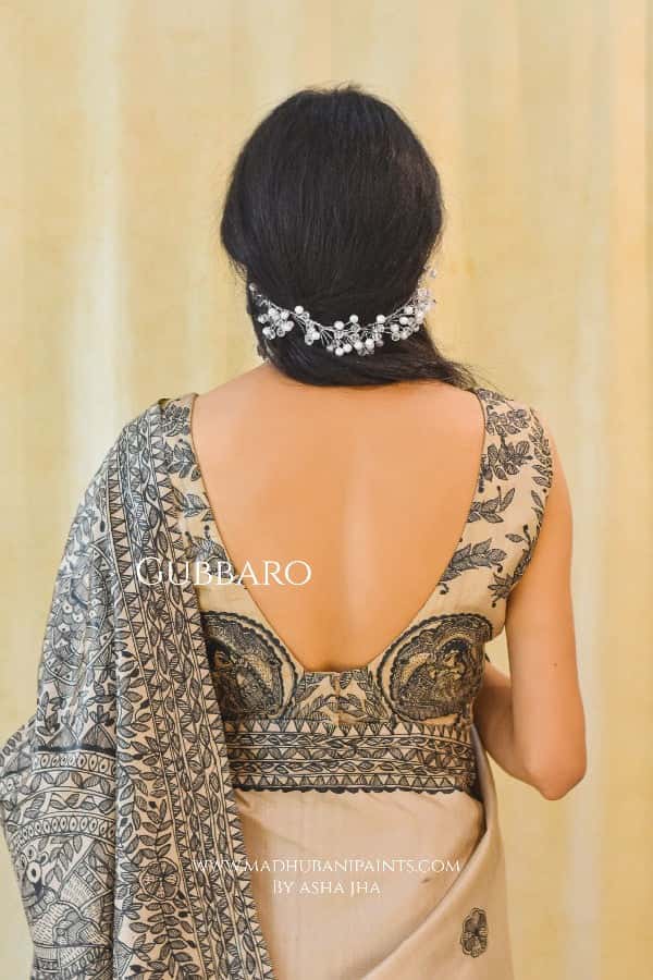 MAYUR MANDALI Handpainted Madhubani Saree Blouse Set — image 2 of 10