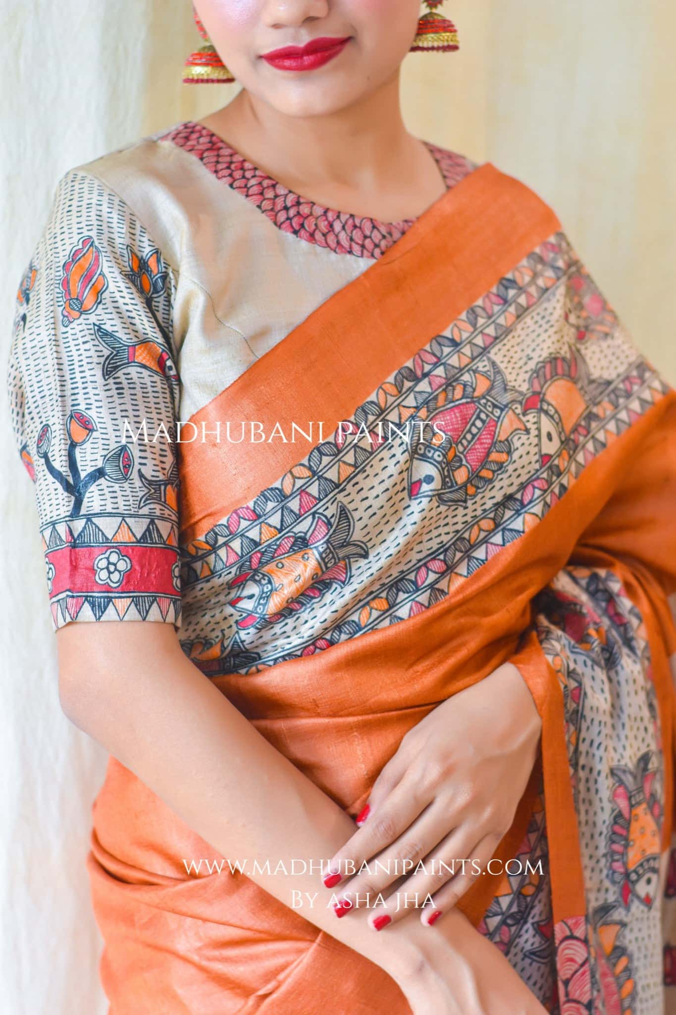 Vishnu Avatar Handpainted Tussar Saree — image 2 of 9