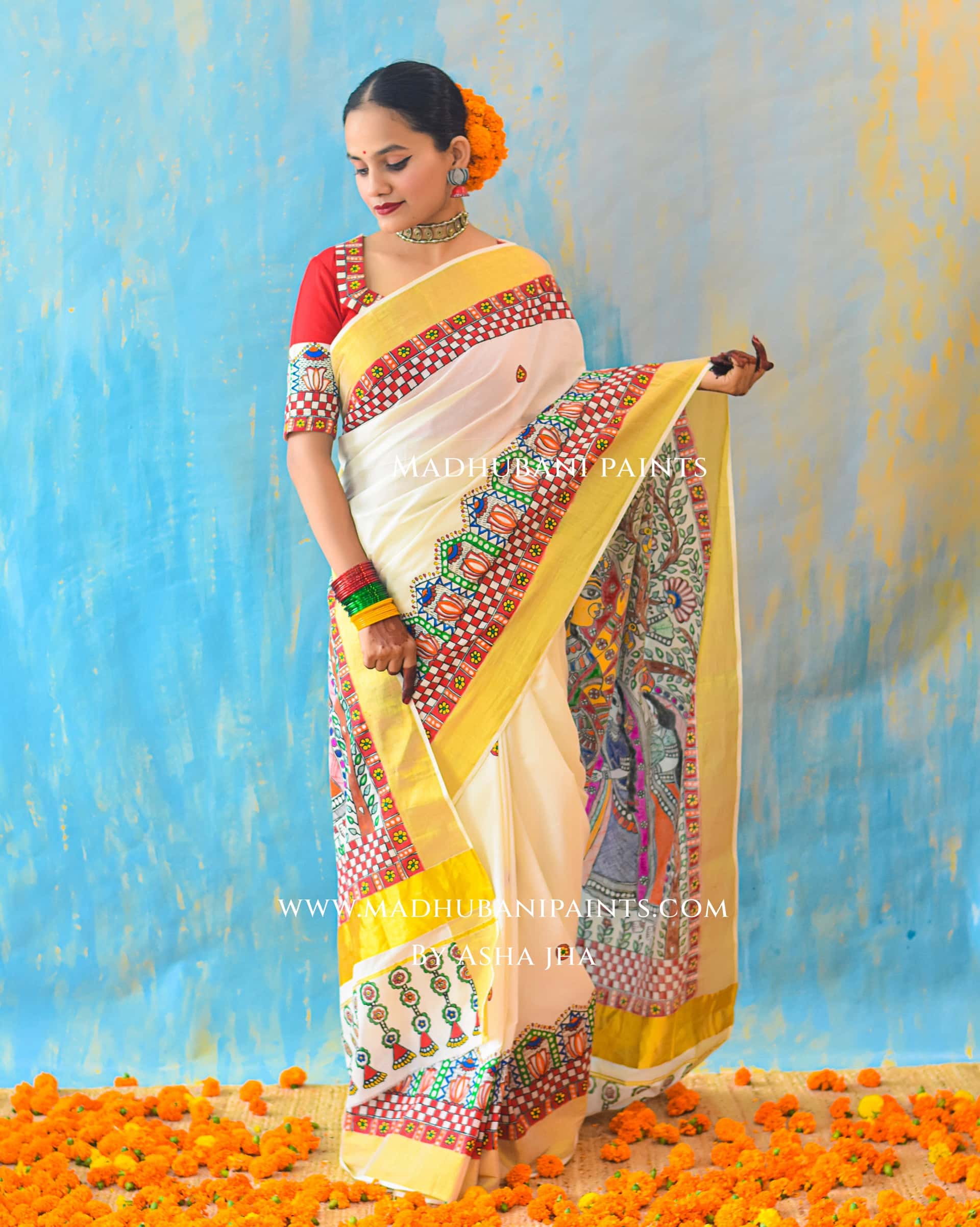 BHAIRAVI Hand-painted Madhubani Handloom Cotton Saree — image 4 of 4